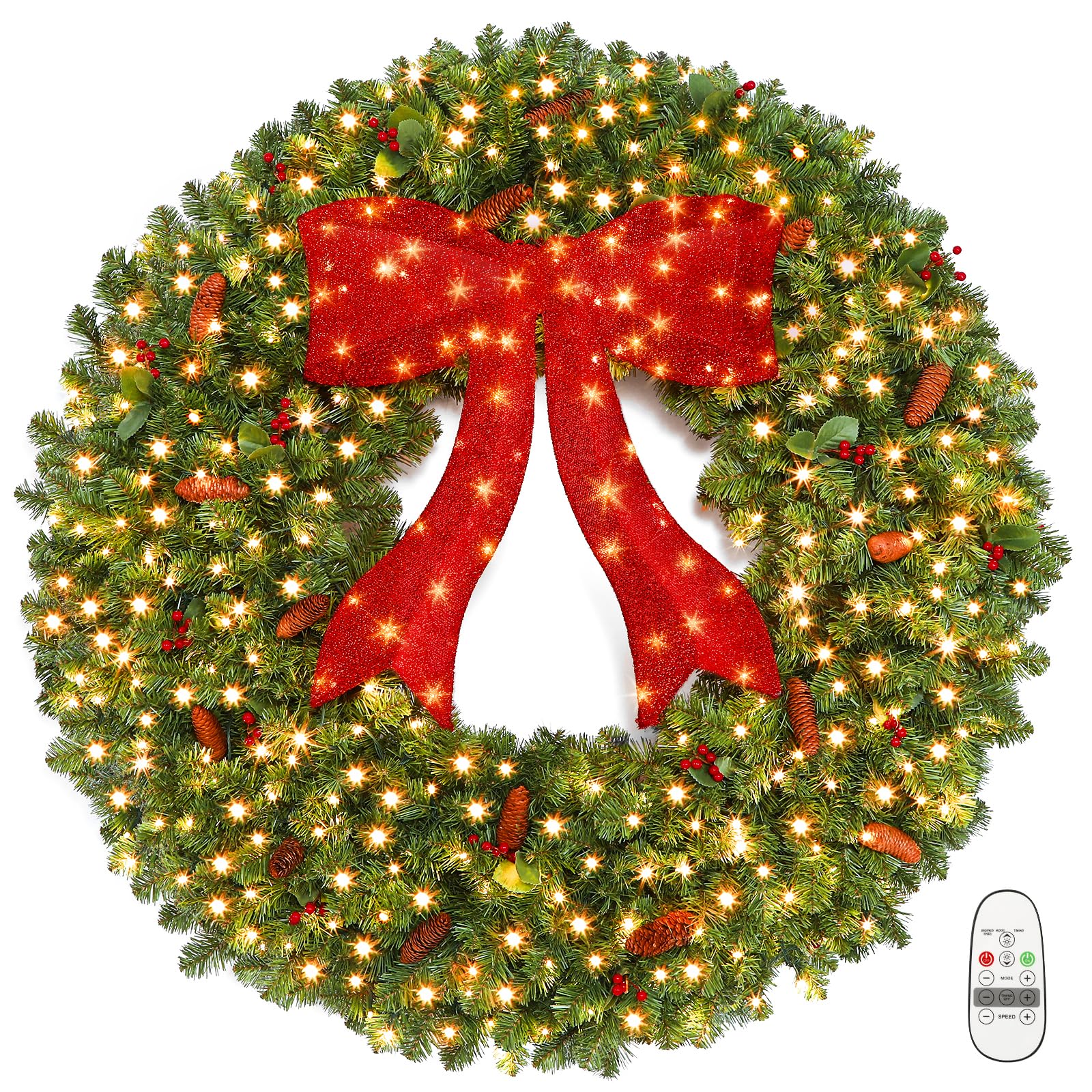 SHareconn 48 Inch Large Artificial Pre-Lit Christmas Wreath for