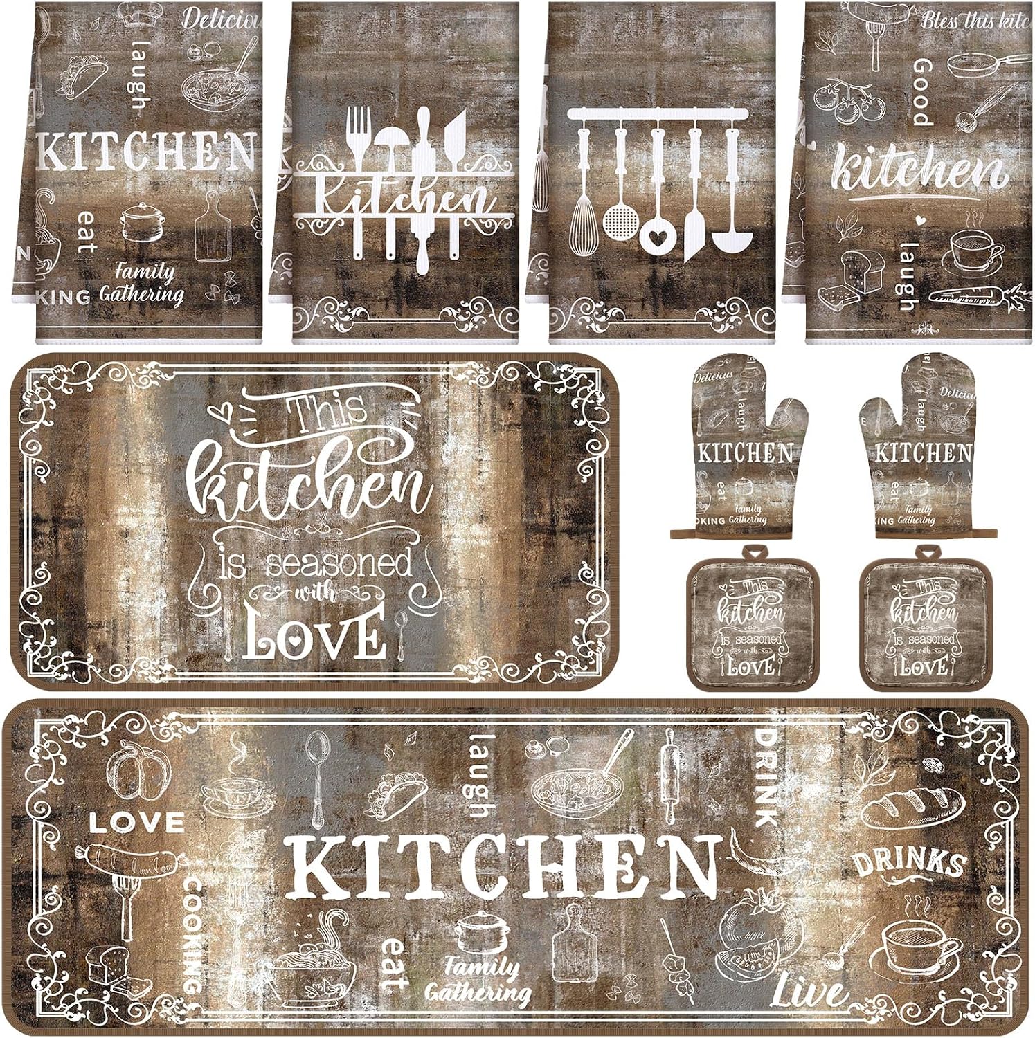10 Pcs Brown Farmhouse Kitchen Decor Set Rustic Kitchen Accessories