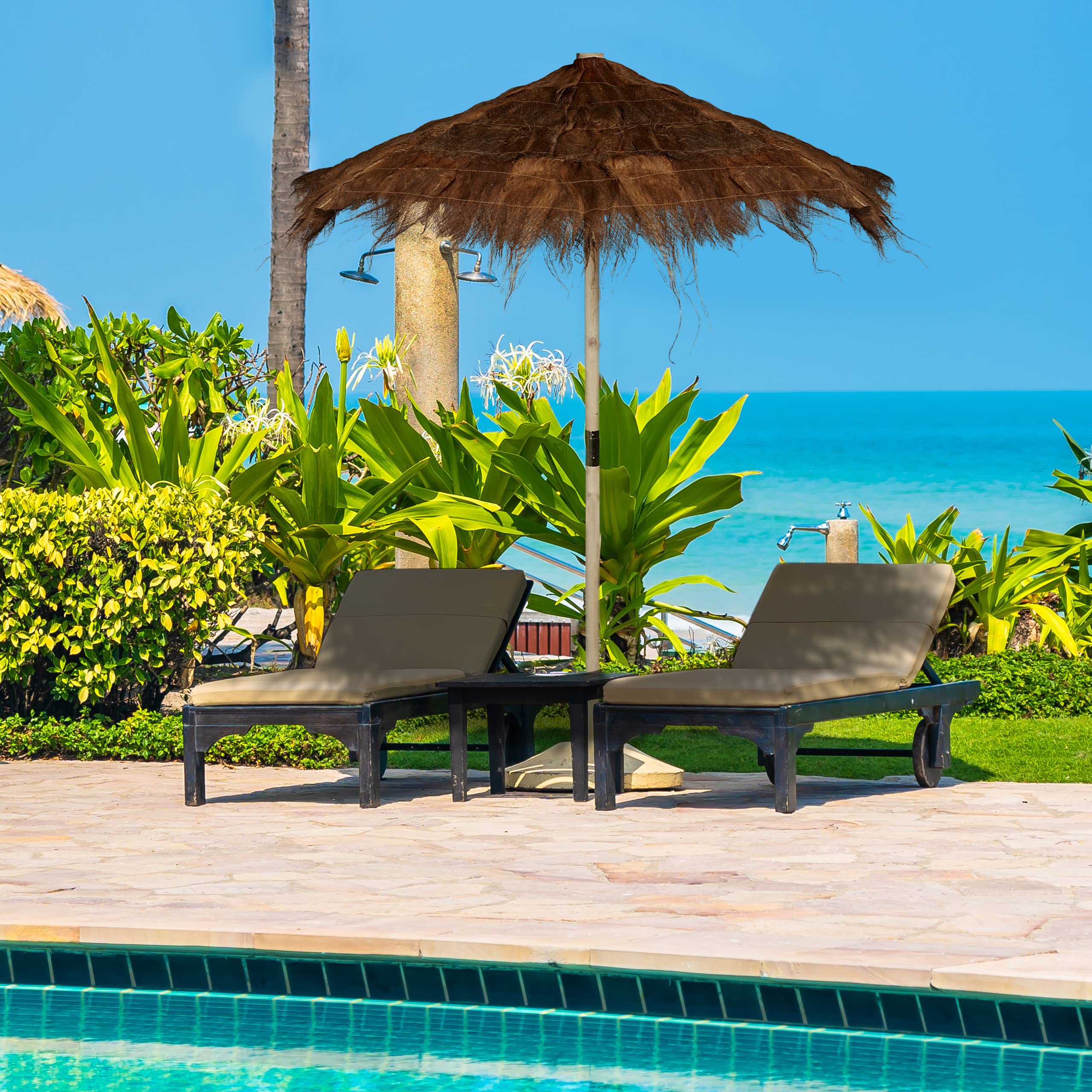 Relaxdays Parasol Style Hawaii, fabriqué Main, HxD: 250x215 cm, Sapin et Fibres Palmier, résiste aux intempéries, Marron