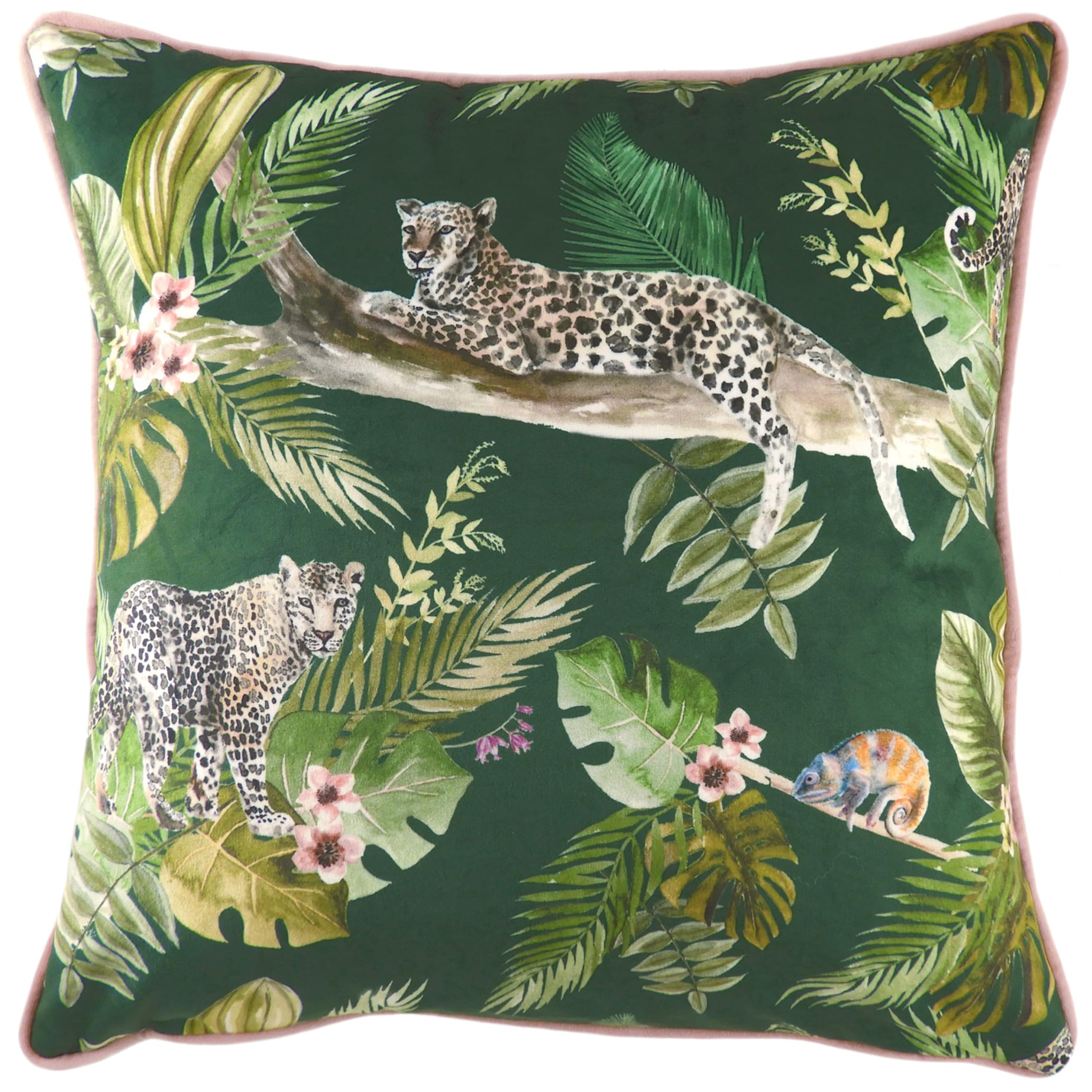 Evans Lichfield Jungle Leopards Velvet Piped Feather Rich Filled Cushion