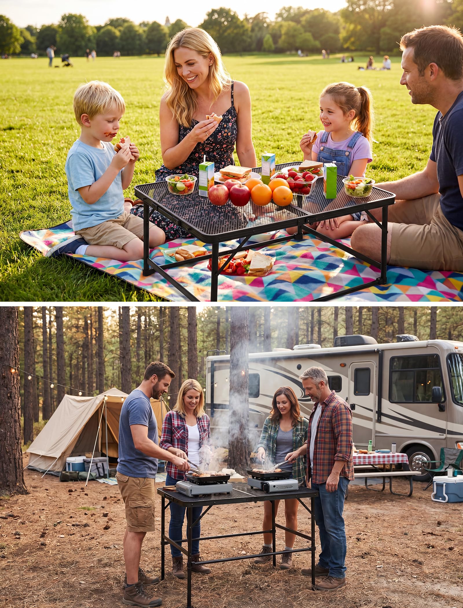 Table Pliante Extérieur 90x60 cm, Table pour Plancha Extérieur et Barbecue Pliable en Métal, Table Camping Légère 3,6 kg, Hauteur Réglable 40,5/65 cm, Charge 45 kg, pour Jardin Terrasse Camping