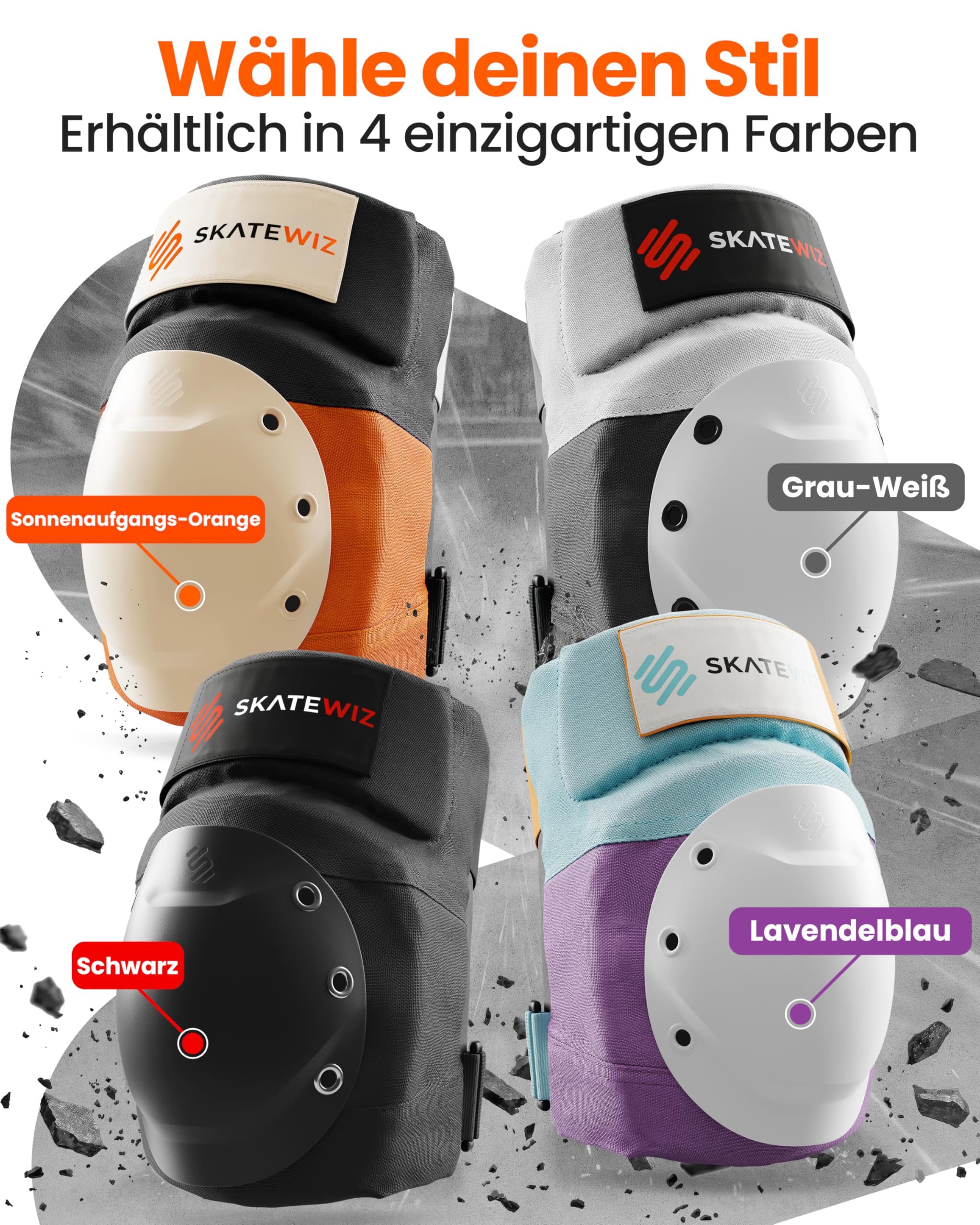 SKATEWIZ Inliner Schoner Erwachsene und Jugendliche mit Neopren-Sleeves - Protektoren Set [6er] SHIELD von Deutschem Hersteller entwickelt
