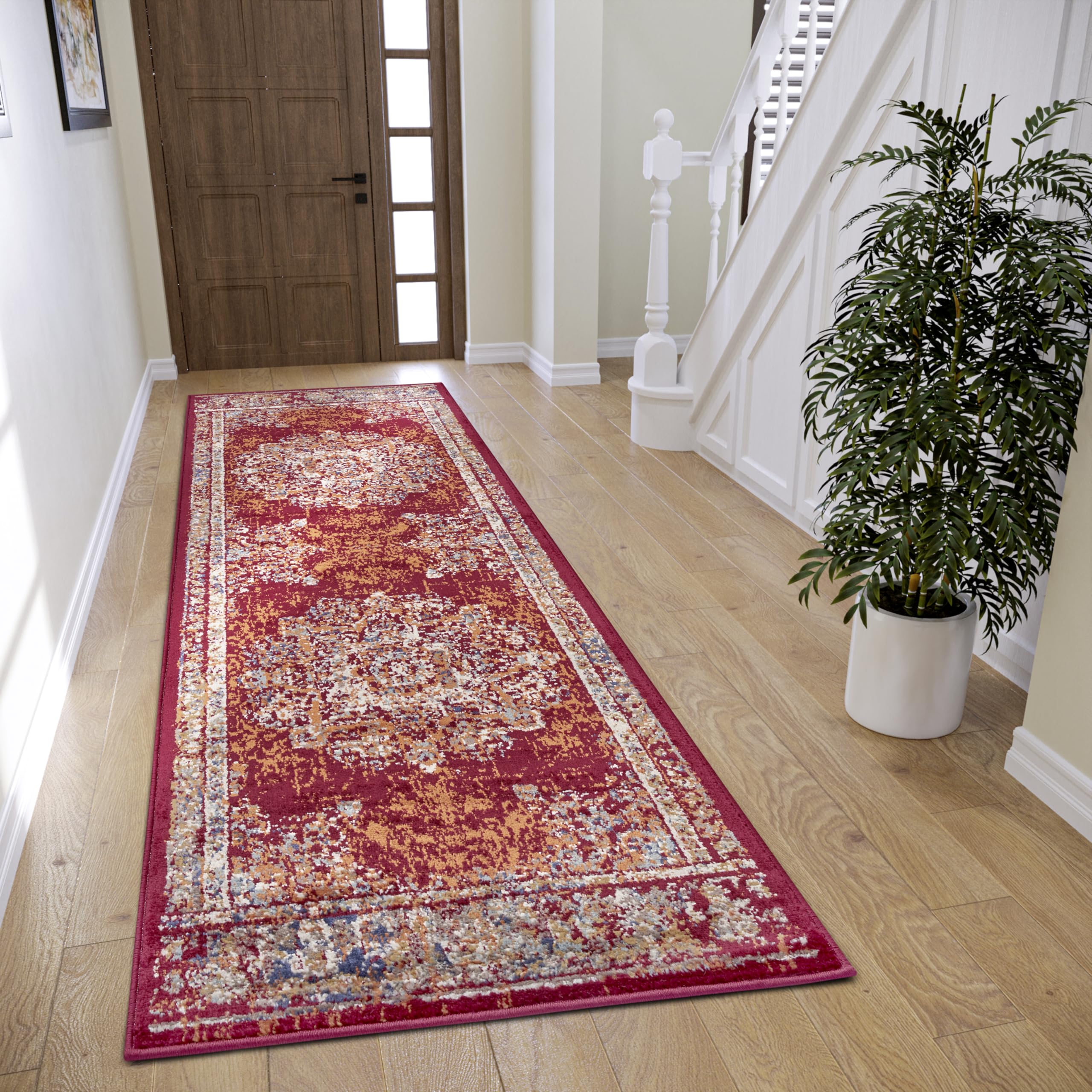 The Rugs Unisex Red Orient Maderno Medallion Rug Polypropylene 0.8Cm Pile Vacuum Safe In | Size: 80Cm X 240Cm