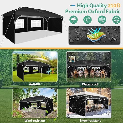 Miniatura 4 de COBIZI Toldo desplegable de 10 x 20 tienda de campaña con tecnología patentada de bloqueo central, instalación rápida, reflectantes y paredes