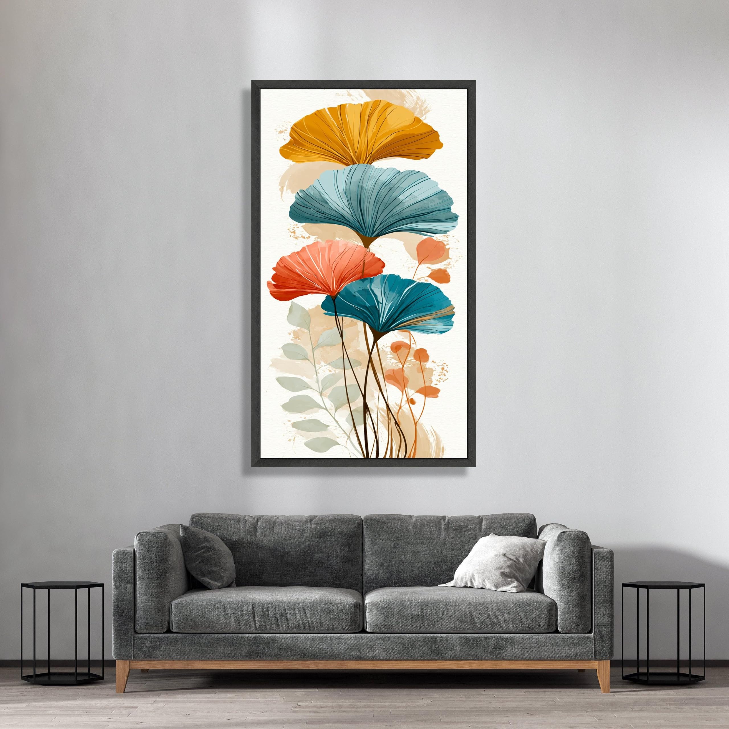 TONGYINLI Abstract Floral Canvas Wall Art, Modern Botanical Print, Tall Vertical Home Decor Painting(45x80cm/Frameless)
