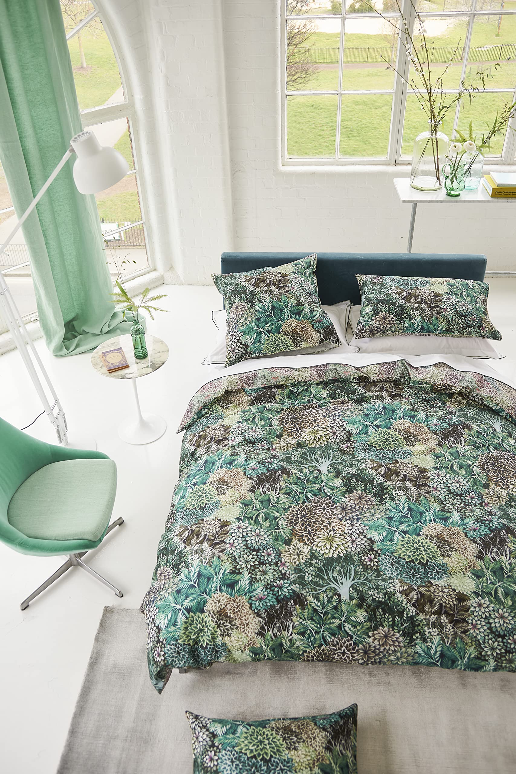 Funda nórdica de satén de algodón Madhya Azrure Designers Guild 200x200 cm para cama