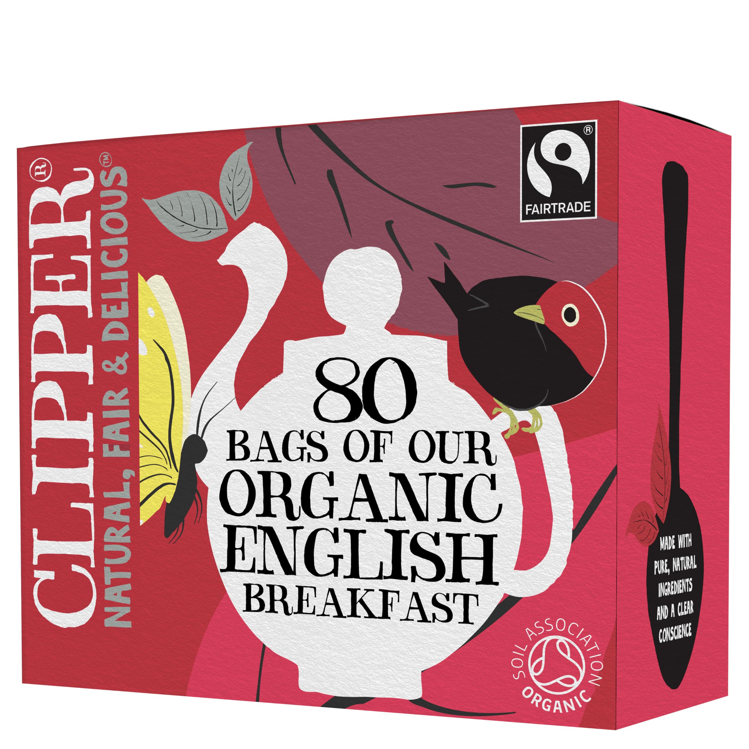 Clipper Tea, English Breakfast Assam Blend, Fairtrade, Organic, Plant-Based, Caffeinated British Tea, 1 Pack, 80 Unbleached Tea Bags