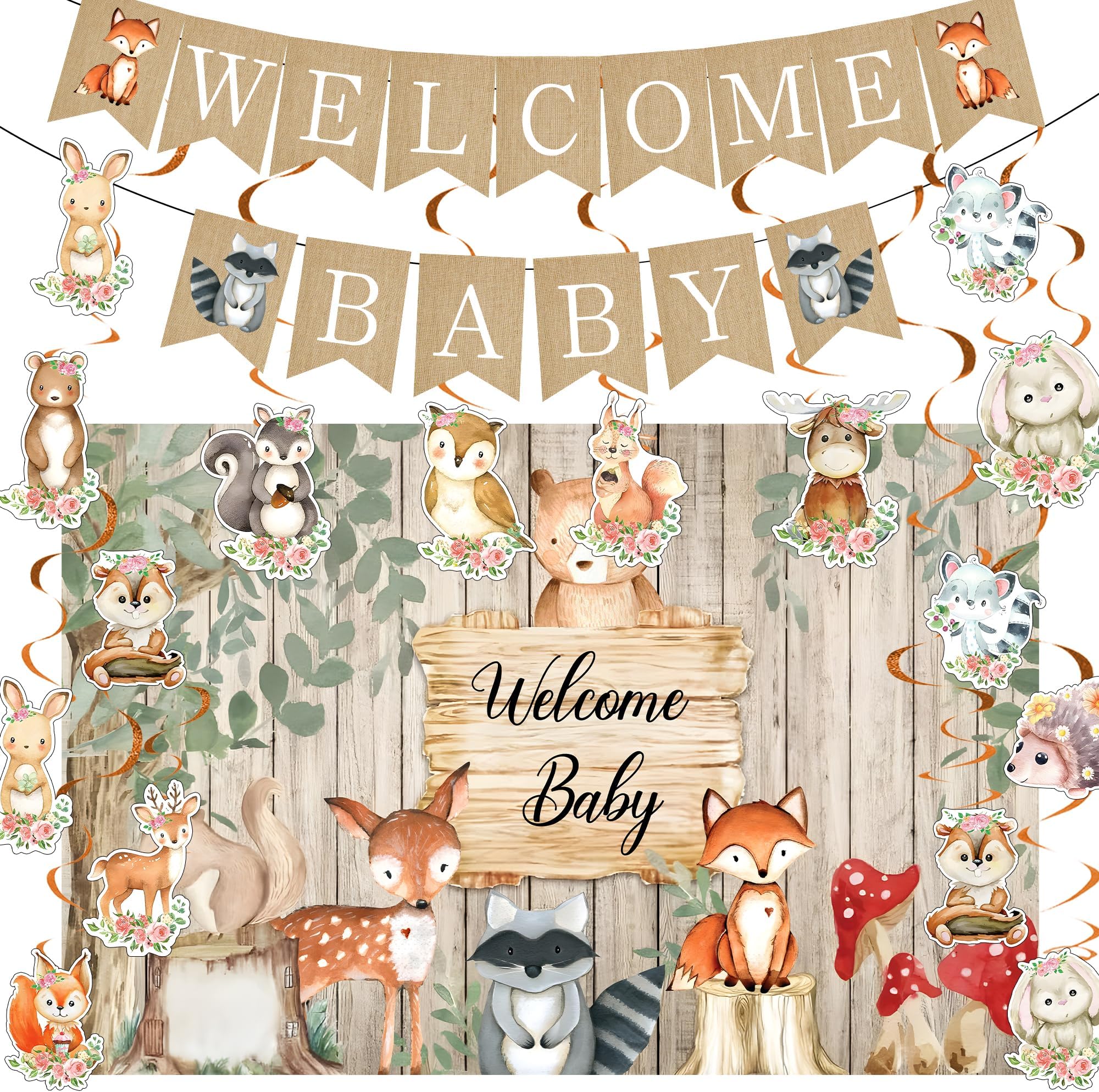 Woodland Baby Shower Photo Booth Props - 16PC Forest Animals Decorations For Birthday Camping Parties