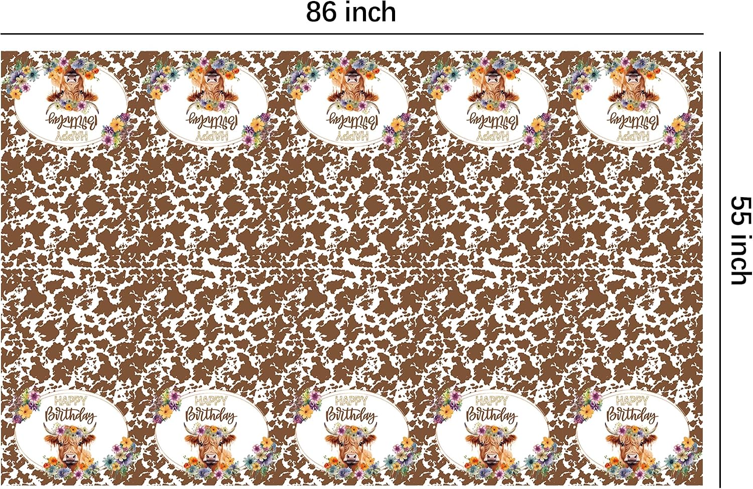 Highland Cow Birthday Decorations Tablecloth, 3 Pack Disposable Floral Boho Holy Cow Highland Theme Party Tablecover Supplies for Western Farm Animals Kids Birthday Baby Shower, 86in x 55in
