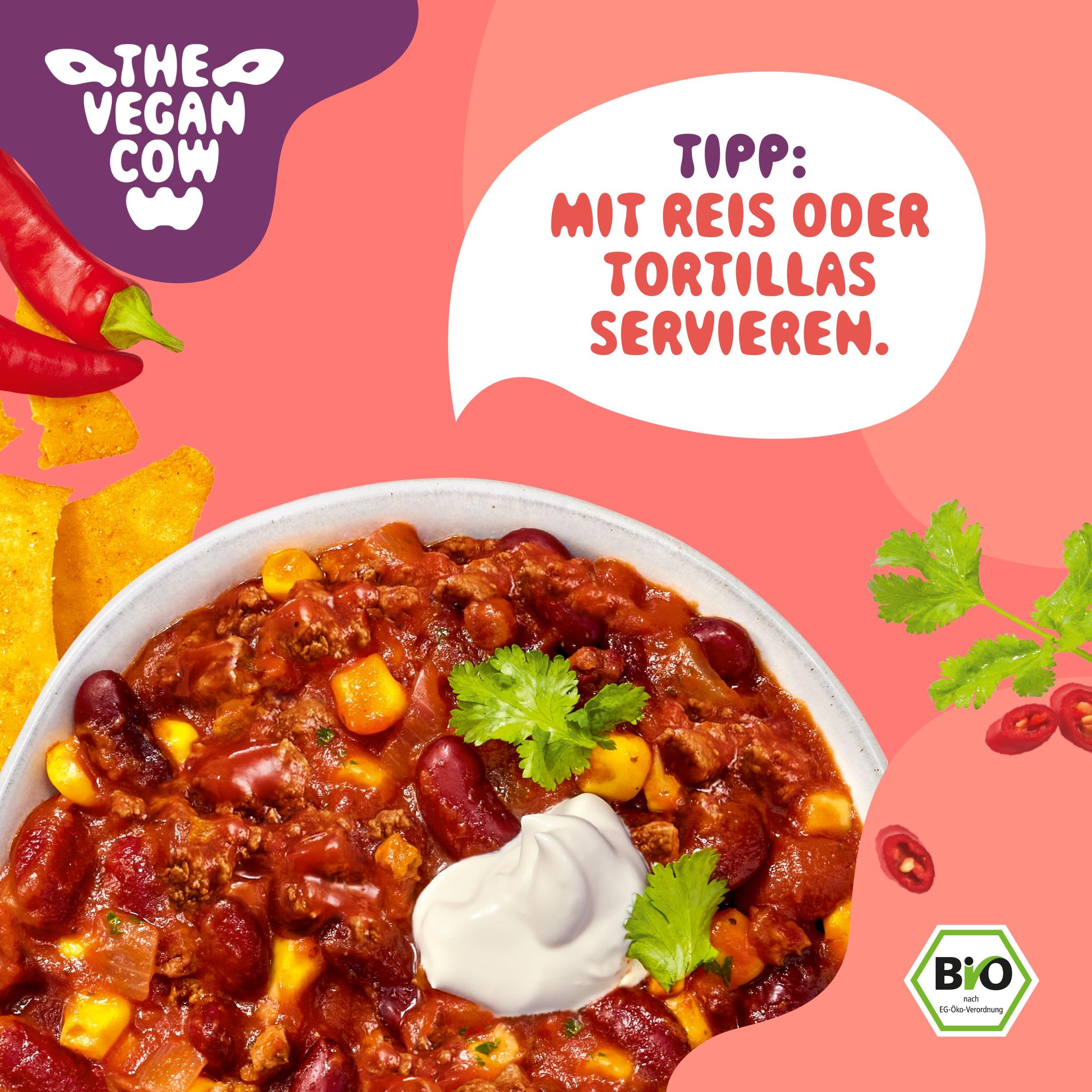 THE VEGAN COW Chili sin Carne Bio-Fertiggericht mit veganem Hack 9x320g proteinreich herzhaft würzig 100% pflanzlich