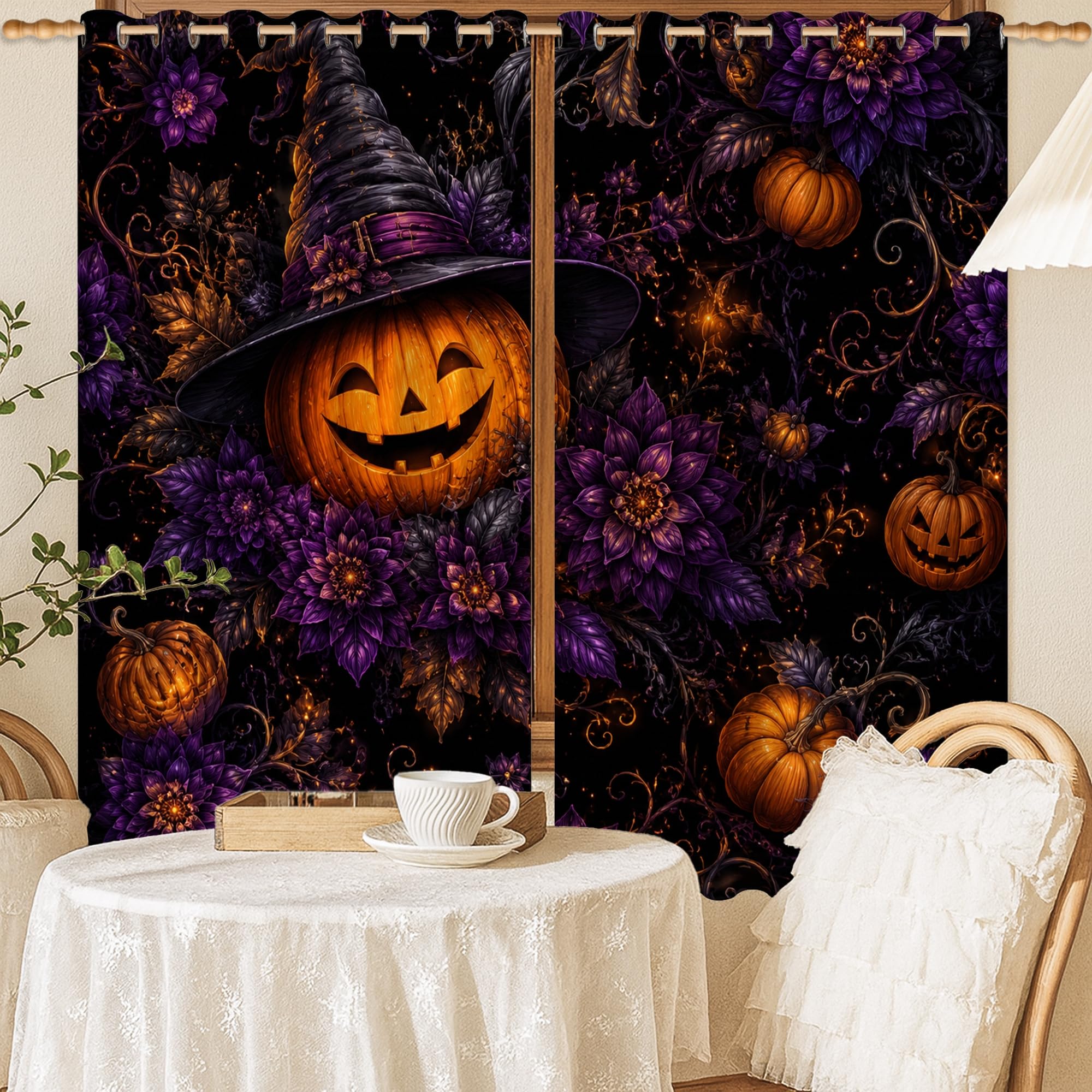 Rideaux occultants haut de gamme violets à motifs Halloween avec œillets durables