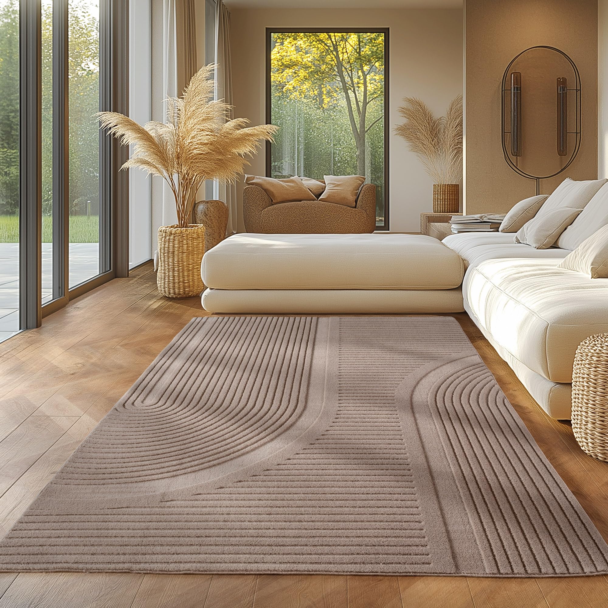 SIMPEX Boho Teppich Weicher Skandinavischer Kurzflor mit 3D-Effekt, Waschbar & Pflegeleicht, Moderner Teppich für Wohnzimmer, Esszimmer oder Schlafzimmer