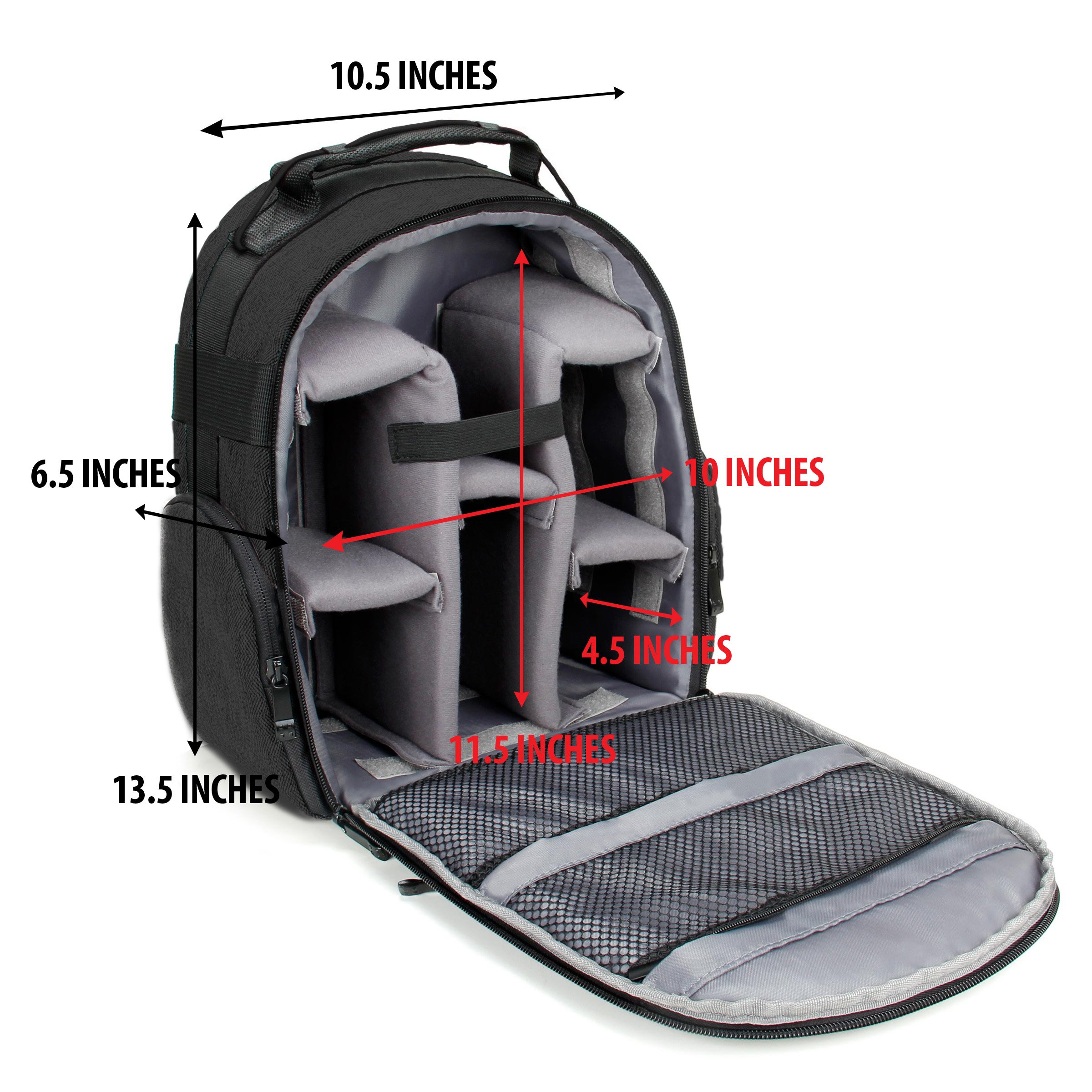 USA Gear Zaino Fotografico Borsa Fotografica con Divisori Accessori Personalizzabili, Conservazione per Obiettivo e Altri Accessory, Supporto Posteriore Confortevole, Custodia per Reflex