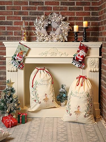Miniatura 2 de NEWLIGHTURE Saco grande de Papá Noel de Navidad, bolsas de regalo personalizadas de bailarina de Navidad con cordón, bolsa grande en blanco para
