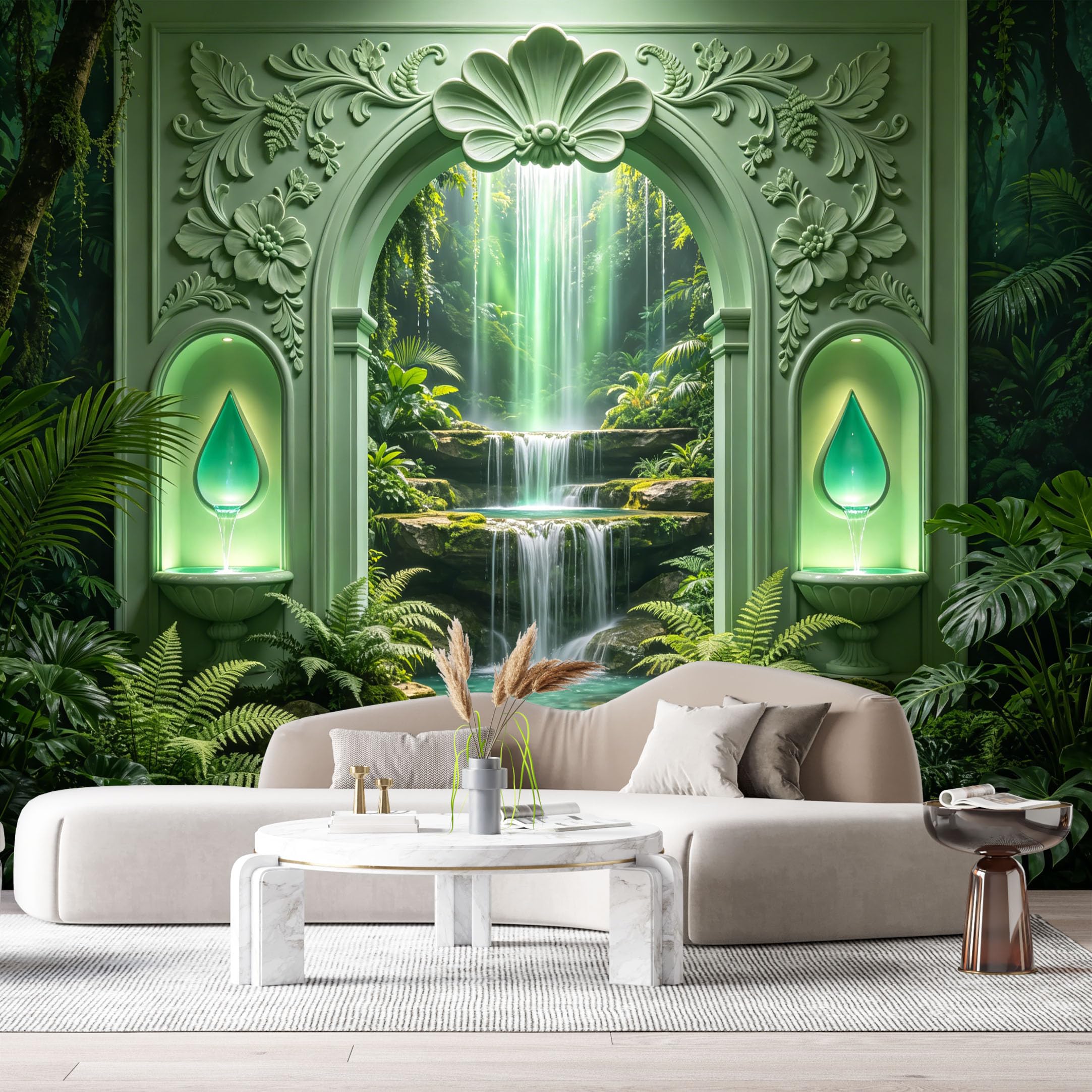 Custom Size Wall Murals Jungle Tropical Enchanted Grotto Waterfall 3D Trompe L'Oeil SelfAdhesiveWall Fabric Removable Wallpaper Wall Decor for Living Room Bedroom Bathroom