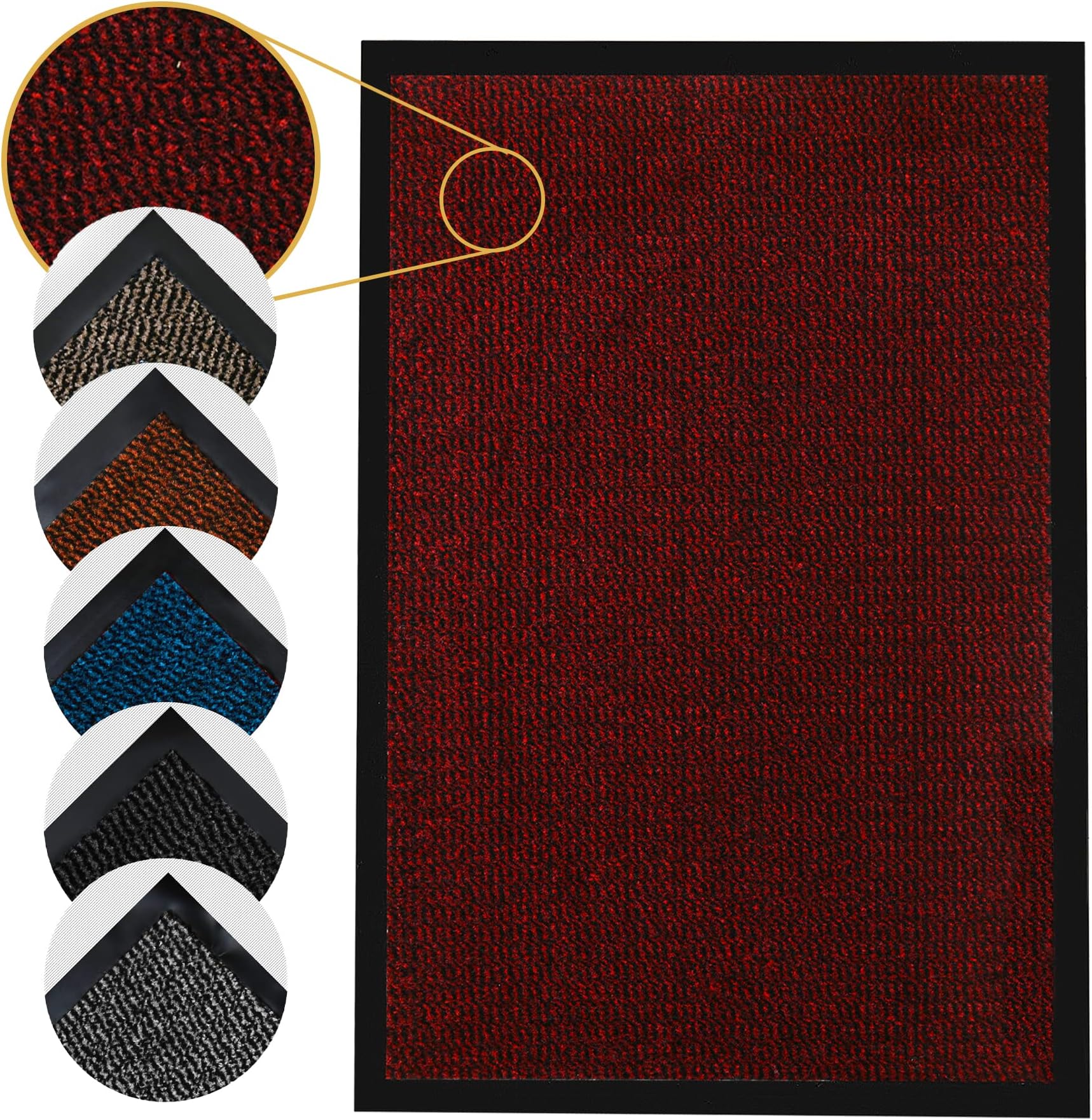 Homatz Indoor Door Mat - Heavy Duty Rubber, Floor and Kitchen Mats - Non Slip, Washable and Dirt Trapper Doormats Super Absorbent Multicolor Barrier Matts 120x180cm, Red