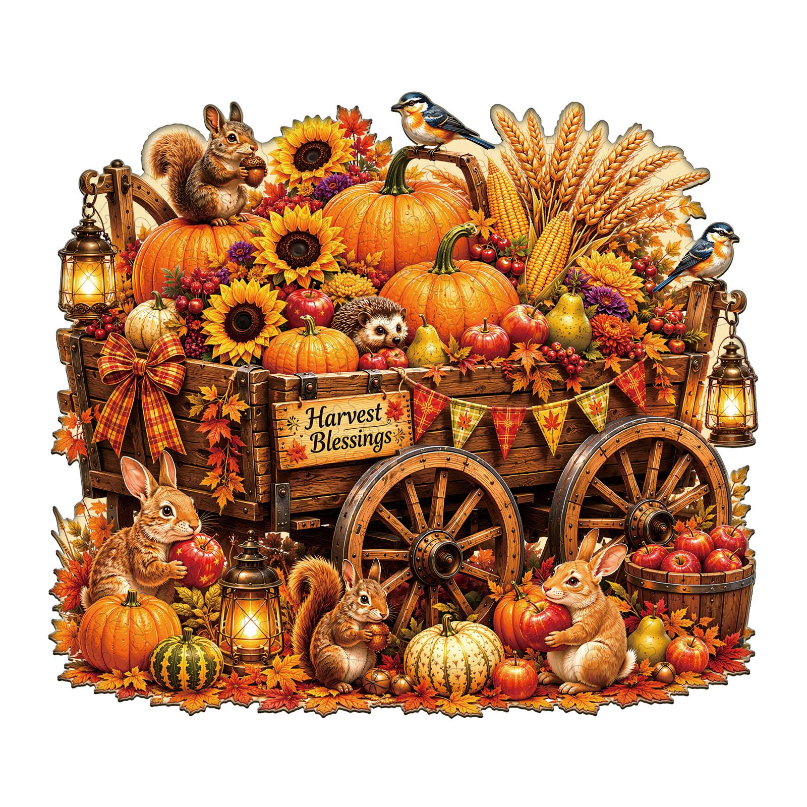 Wooden Puzzles for Adults, 13.4 * 11.8 in Harvest Wagon Irregular Puzzles