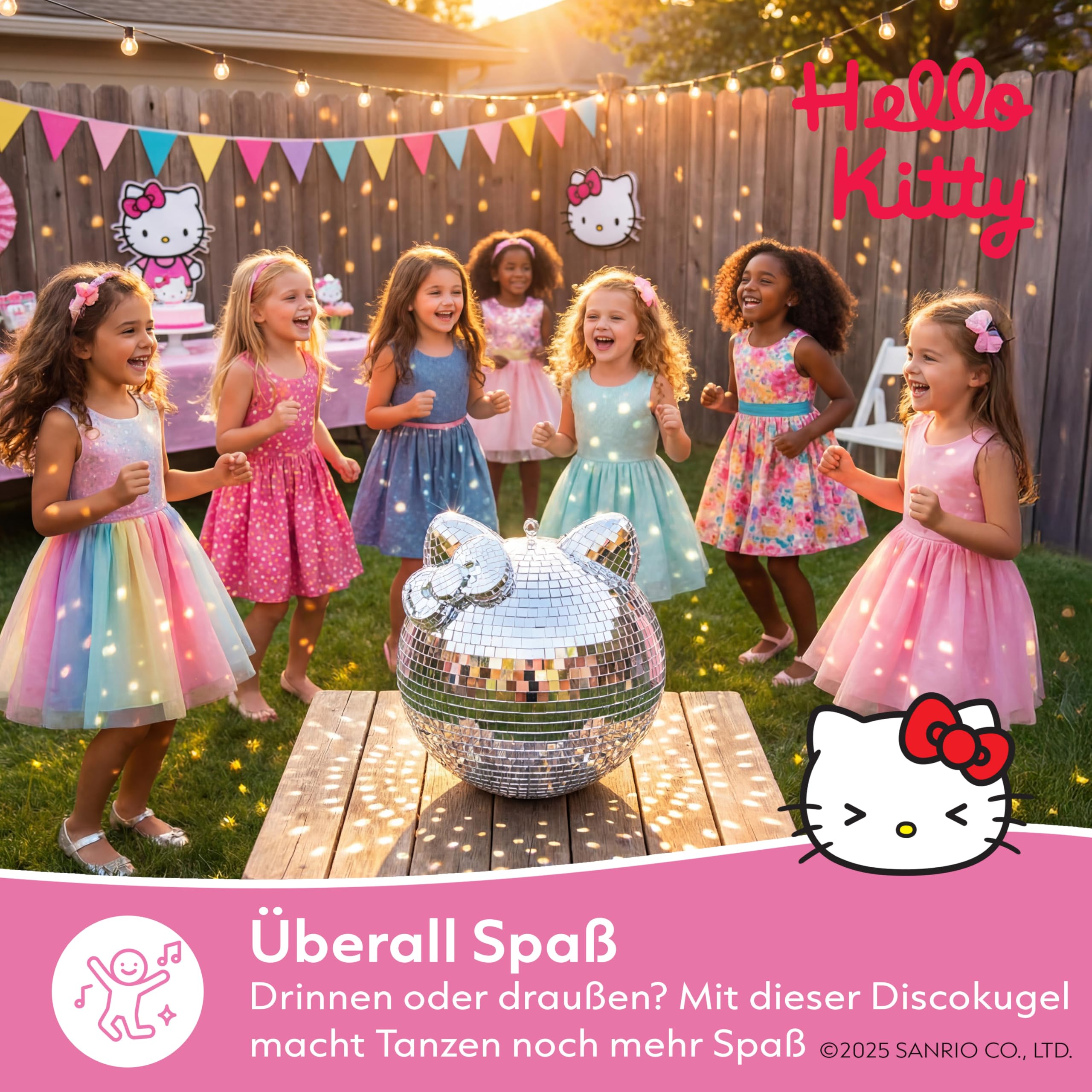 Hello Kitty Discokugel | Party Deko Kugel mit Spiegel Effekt | Disco Licht für Kinderzimmer und Geburtstag | 25x25x27CM | Mini Discokugel Deko für innen und außen