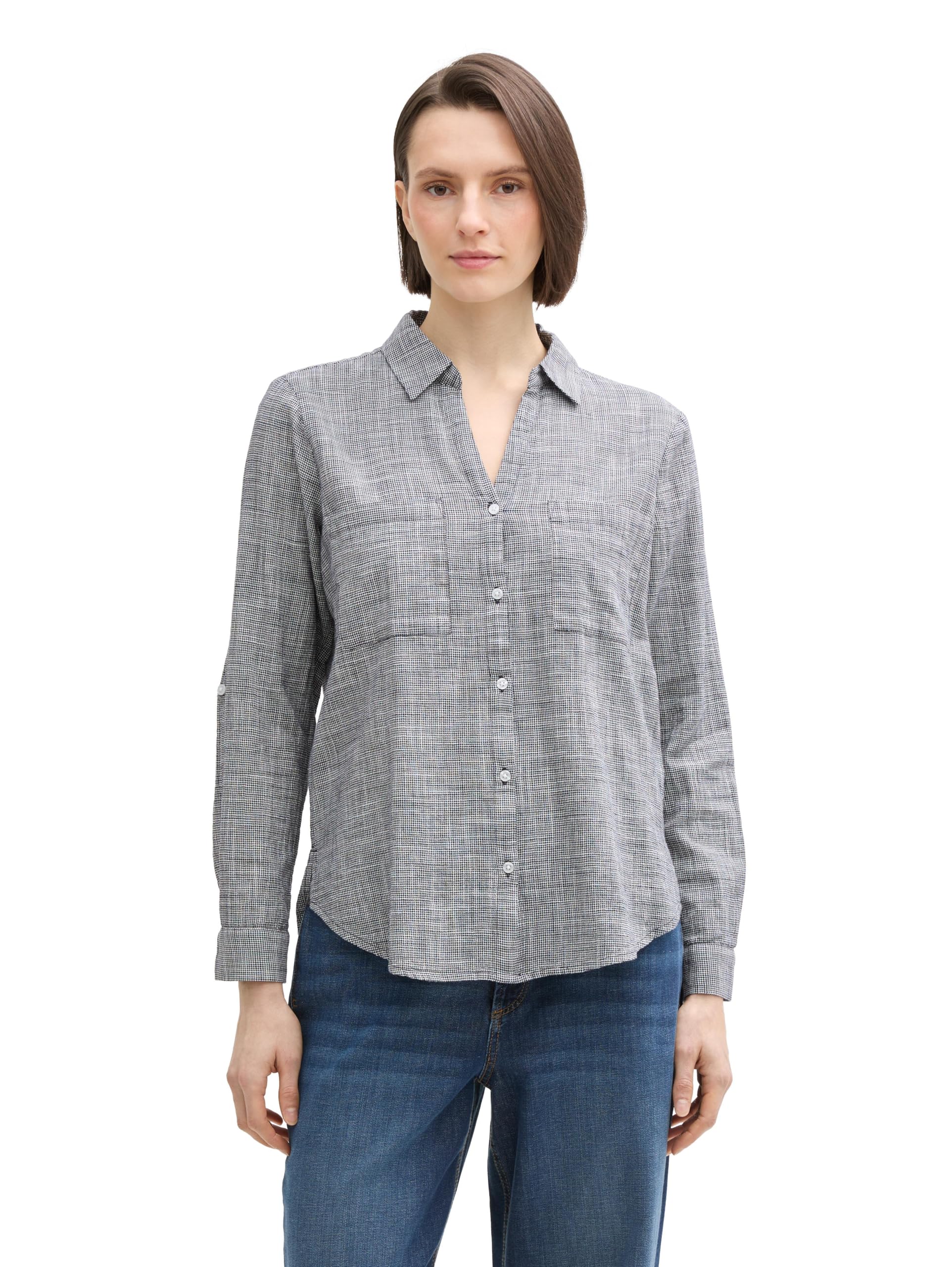 Tom Tailor Damen Bluse mit Brusttaschen aus Baumwolle