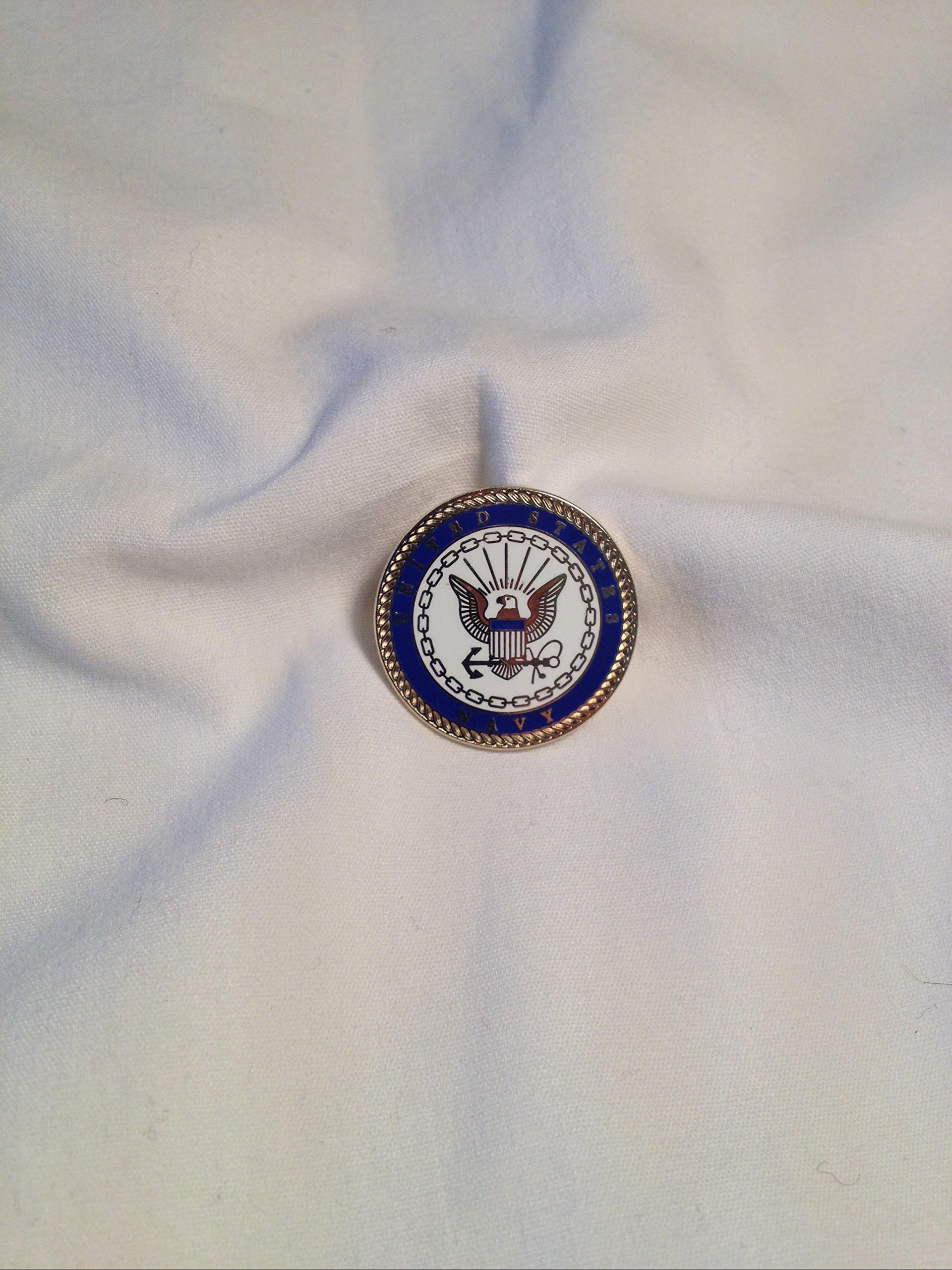 Lapel Insignia Pin - Military - NAVY - Solid Brass, Gold Plated, and Enamel color filled (N)