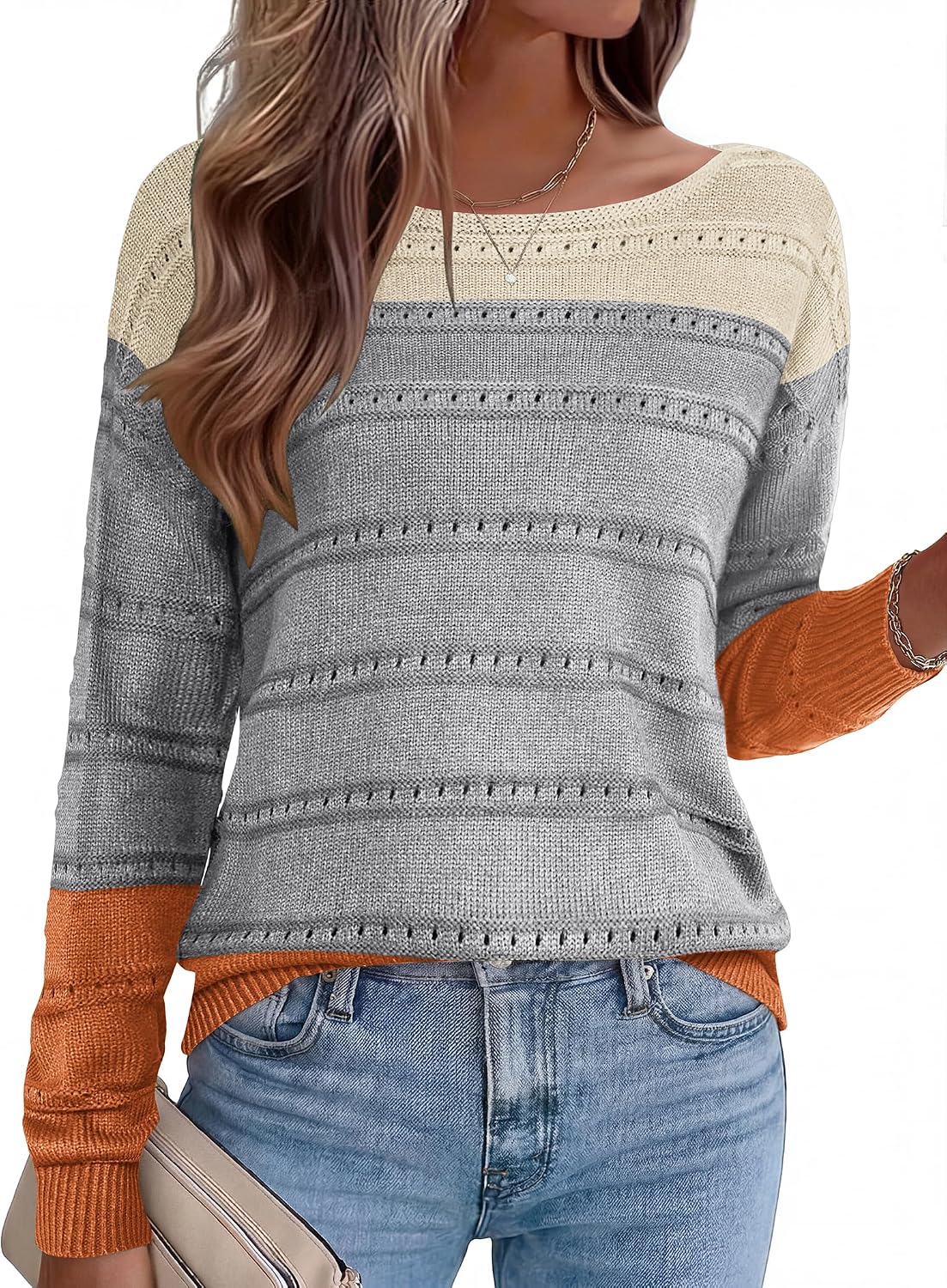 Zeagoo Womens Sweaters Cute Long Sleeve Off The Shoulder Pullover Tops Hollow Out Crochet Dressy Casual Outfits