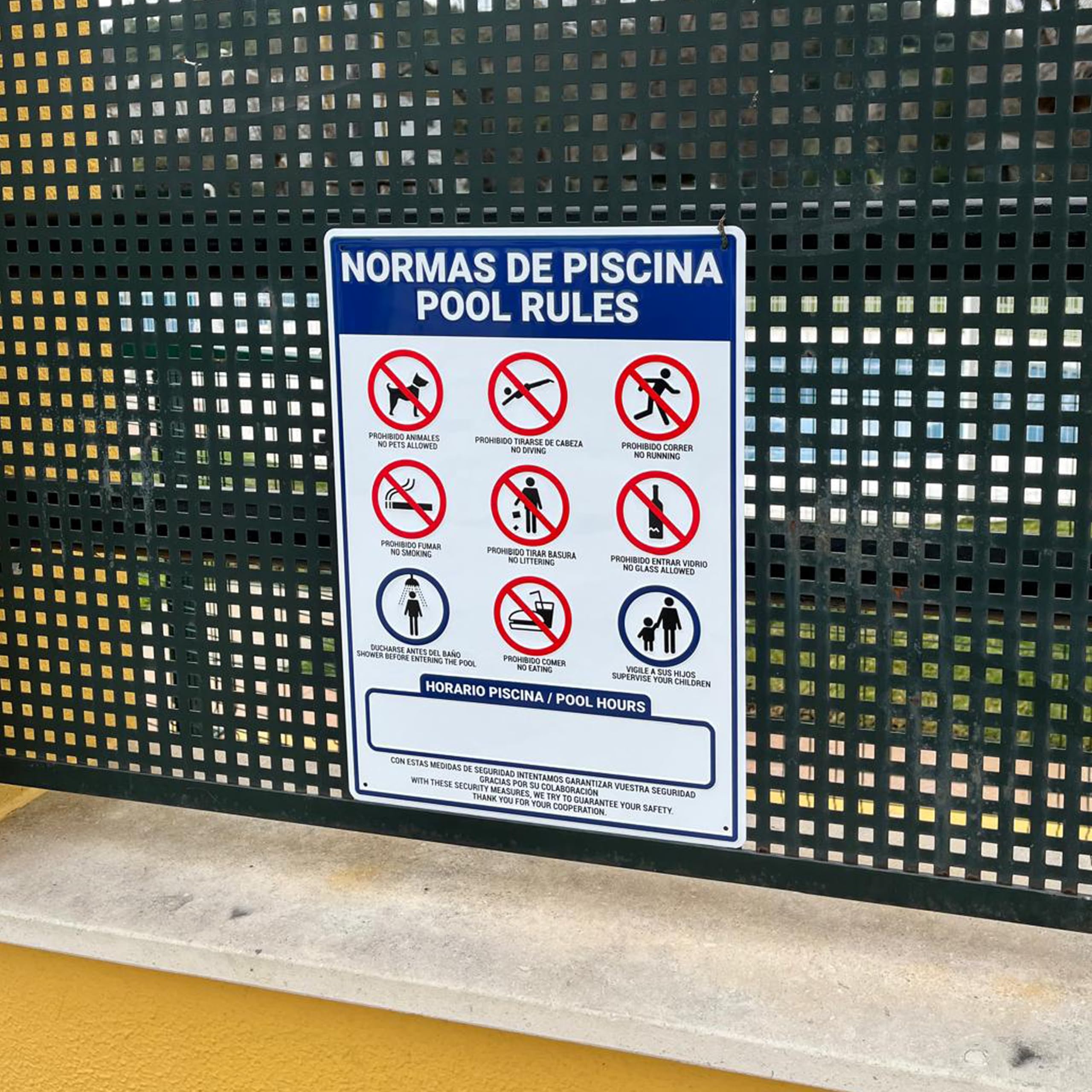 Cartel Normas De Piscina ALUMINIO | Pintura ESMALTE | RELIEVE | GRANDE. 43x31cm. GARANTIA SATISFACCION, FOTOS REALES CARTEL NORMAS DE PISCINA COMUNIDAD HOTEL | Pool Rules