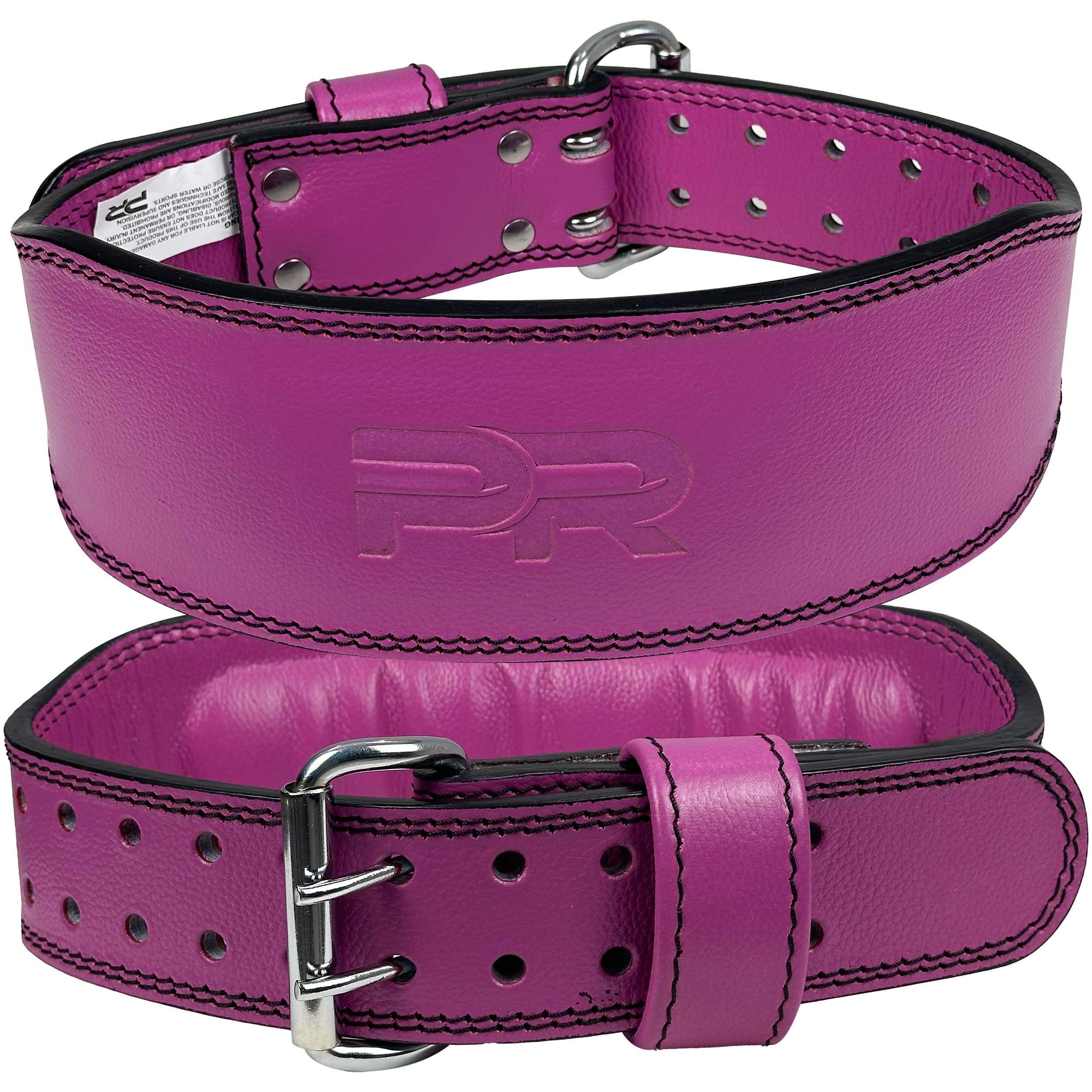 Women's 100% Pure Heritage Full Grain Leather Lifting Belt – Handcrafted with Extra Padding, Double Prong Buckle & Double Stitching (Pink L)