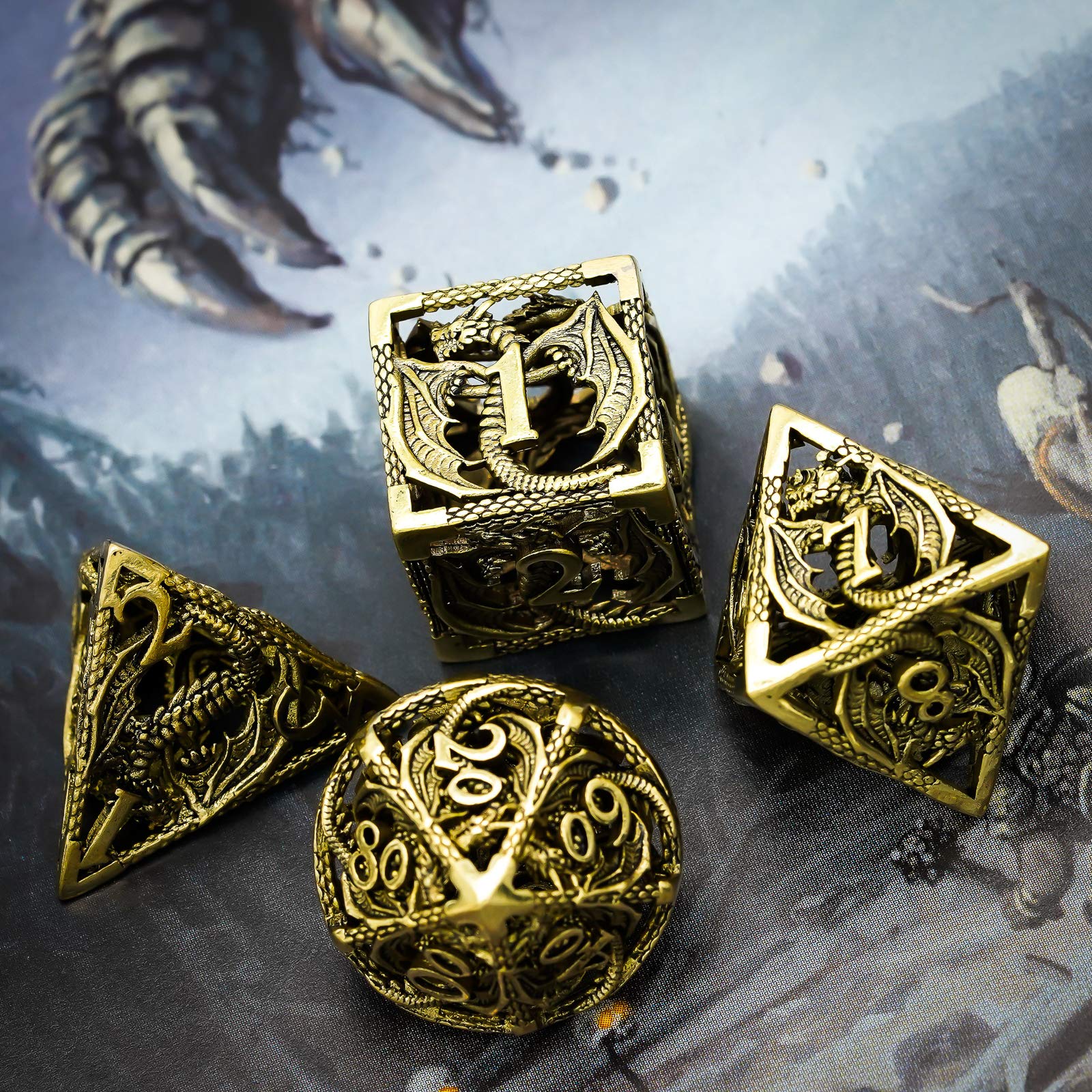 Würfel Hohlmetallwürfel, Fliegender Drache D & D. Würfel 7 Stück DND. Würfel, polyedrale Würfel-Set, for Rollenspiel Spiel MTG Pfadfinder Gezinkte Würfel (Size : Red)