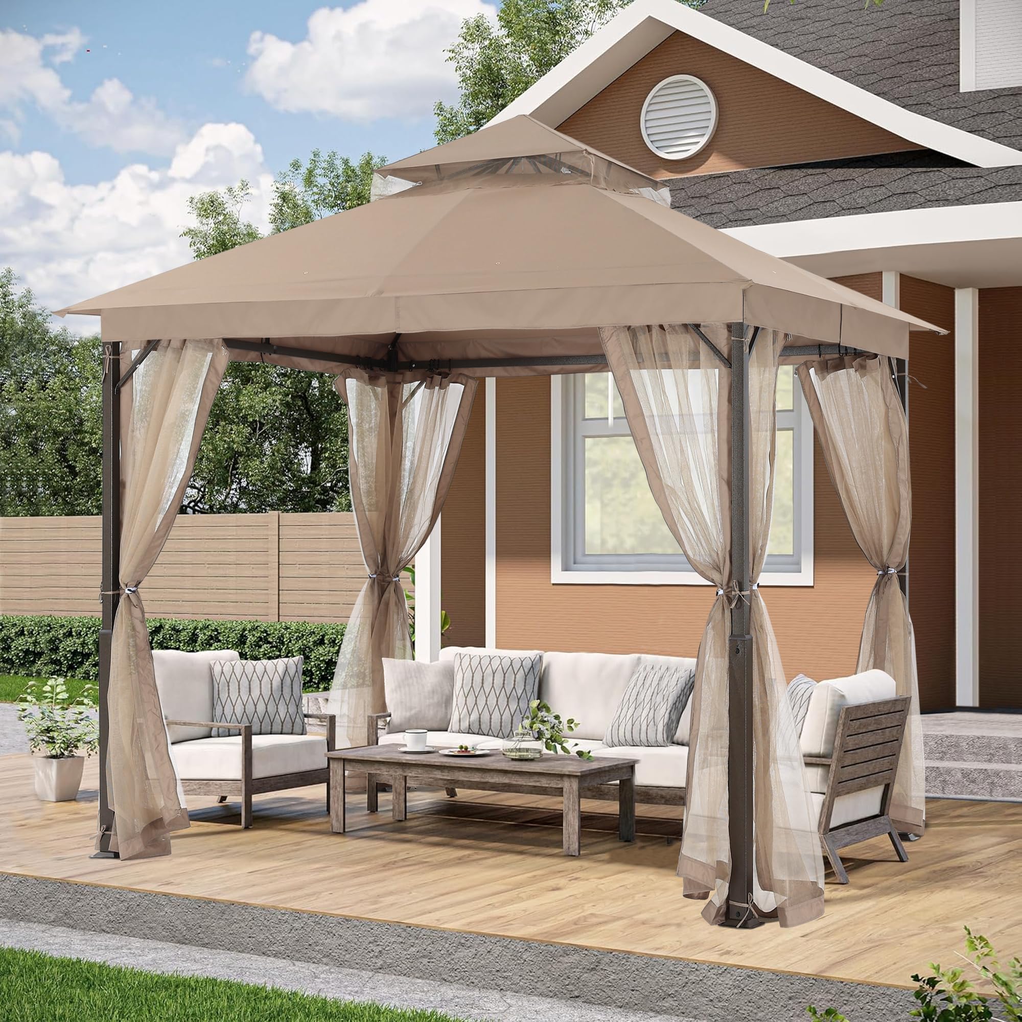 ABCCANOPY Tonnelle de terrasse robuste 2,4 x 2,4 m avec moustiquaire