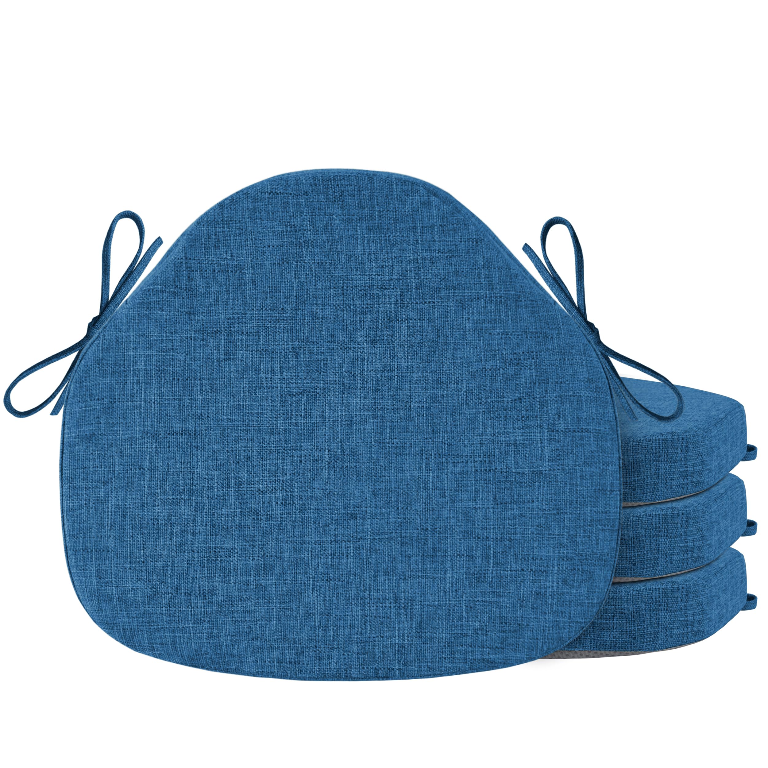 OVOV Cuscini per Sedie da Pranzo Set di 4 Cuscino per Sedia Windsor per Cucina Spesso Cuscino per Sedia Testurizzato con Lacci e Fondo Antiscivolo(42x39.5 cm/16x15 Pollici Blu)