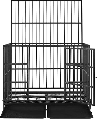 Yaheetech Jaula de perro plegable resistente de 42 pulgadas para perros medianosmedianos con puertas doblesbandejas extraíbles