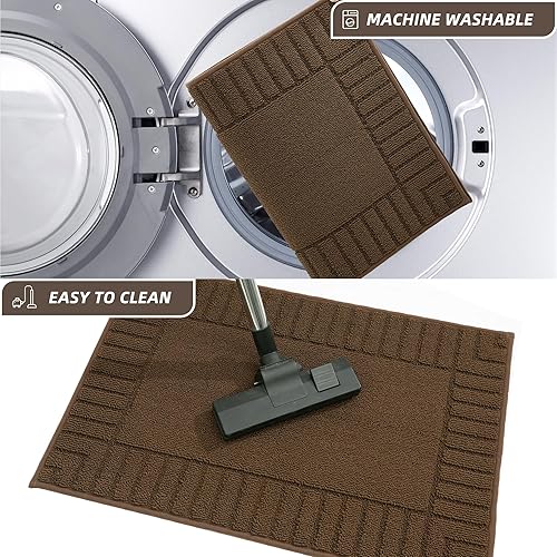 Miniatura 5 de BEQHAUSE Juego de 2 tapetes de cocina lavables para el suelo, antideslizantes, juego de 2 tapetes de cocina absorbentes, color marrón con respaldo