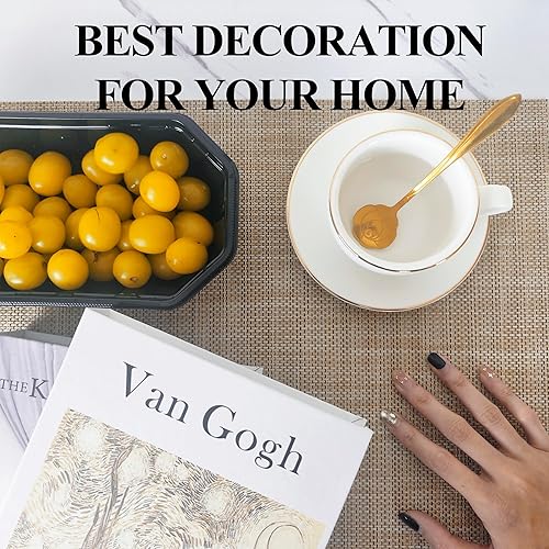 Miniatura 5 de Juego de 4 manteles individuales, antideslizantes, resistentes al calor, lavables y duraderos, de vinilo de PVC, para decoración de mesa de cocina,