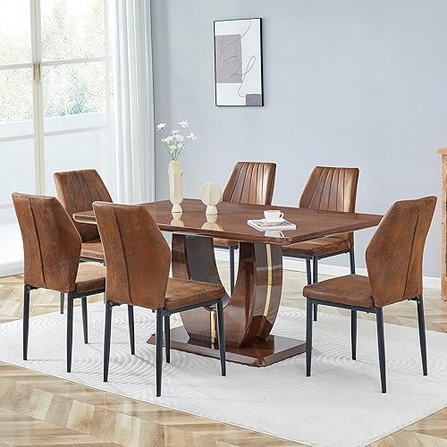 Miniatura 9 de JUFU Juego de mesa de comedor moderno para 6, juego de mesa de cocina de 63 pulgadas con mesa de mármol sintético y 4 sillas tapizadas de piel