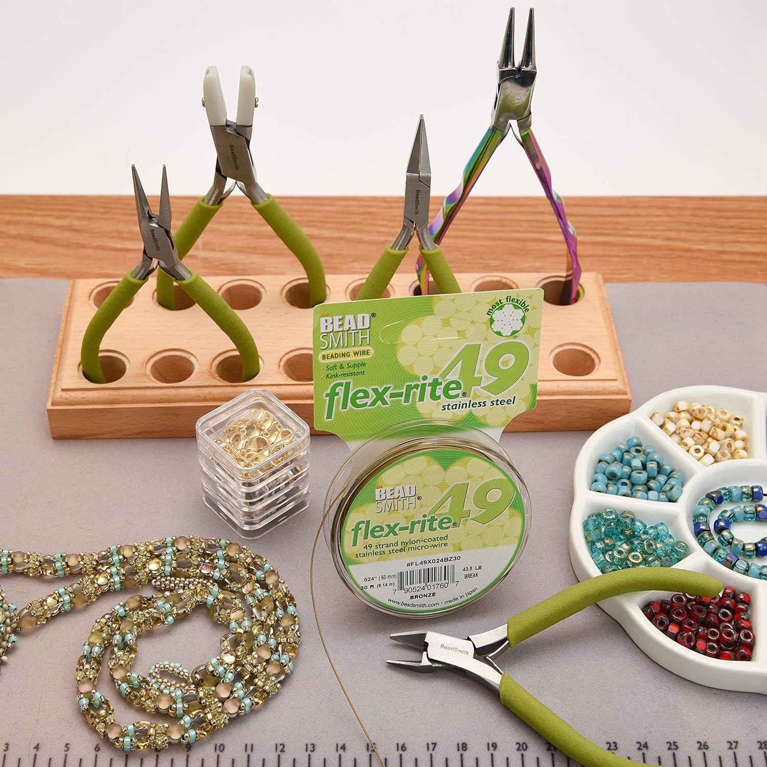 The Beadsmith Flex-Rite 49 Strand Nylon Coated, Stainless-Steel Beading Wire, Jewelry Making Supply (.014 Dia, Bronze - 30 Ft)