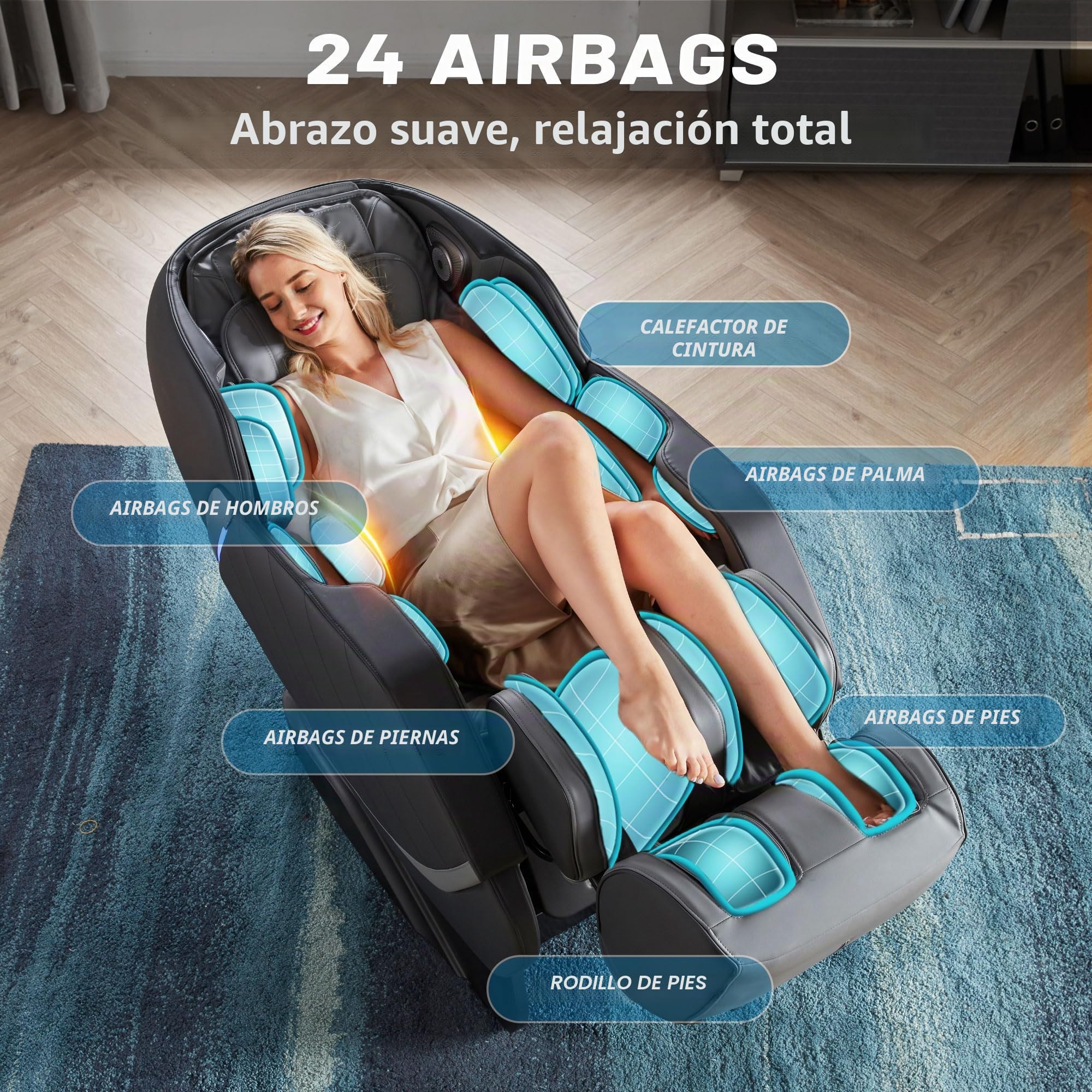 HealthRelife Sillón de Masaje 3D para Todo el Cuerpo - 3 Gravedad Cero, Manos de Masaje, 128CM SL Carril, con Airbag, Negro