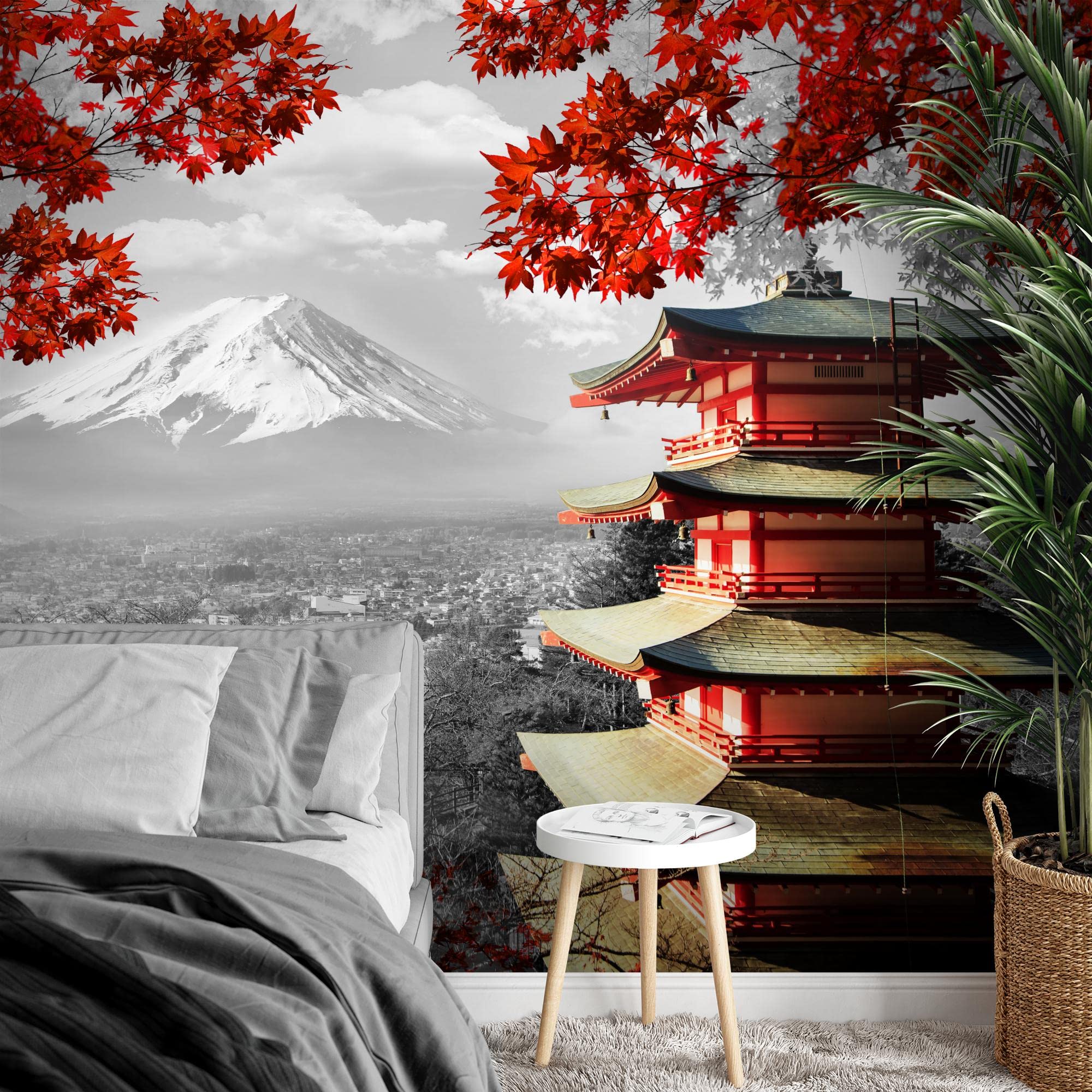 Runa Art Papel tapiz fotográfico Japón 352 x 250 cm Lana Fondo De Pantalla XXL Moderna Decoración De Pared Sala Cuarto Oficina Salón Rojo gris 9242011a
