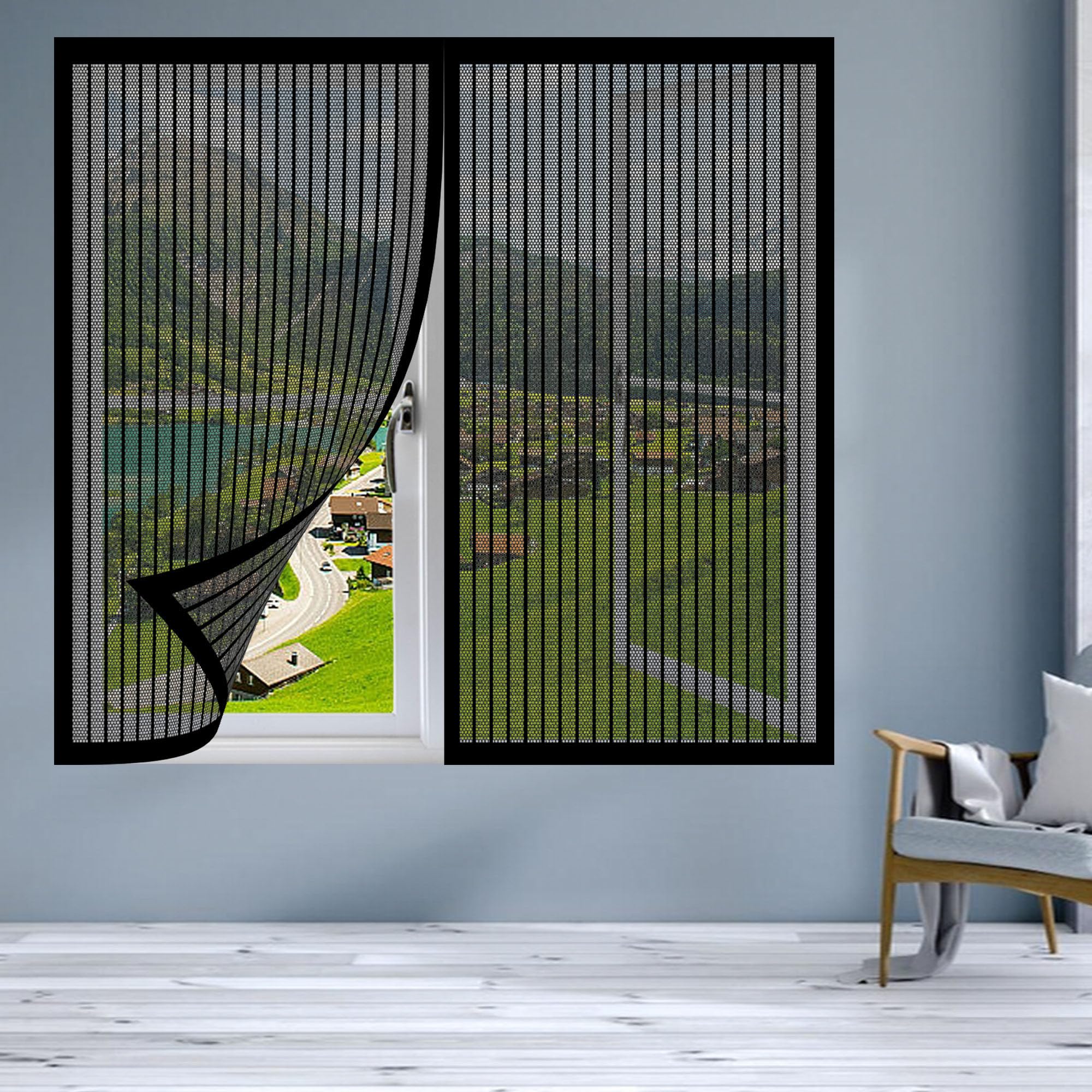 Doguo Black Magnetic Fly Screen Window Adjustable 145 X 140 Cm Selfadhesive Tape Diy Fly Screen For Windows Custom Size For Living Room Bedroom Offfice,