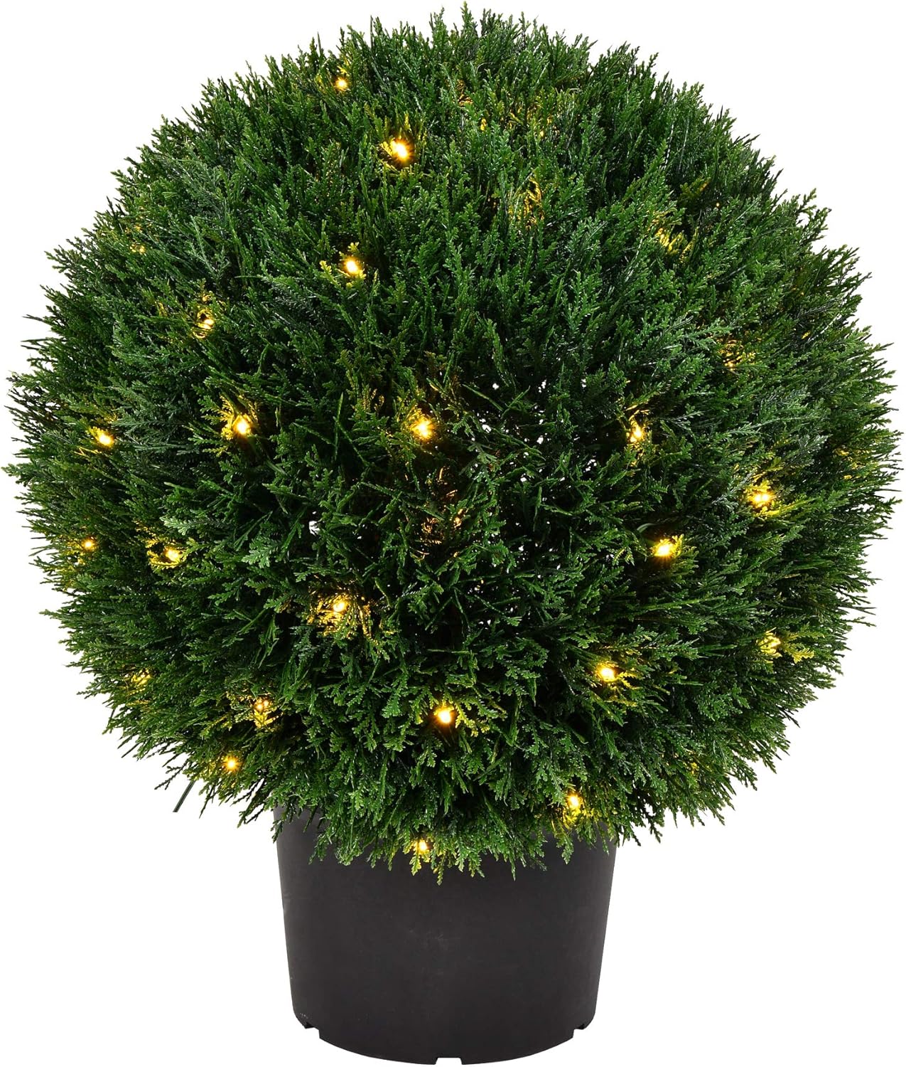 20" Green Cedar Topiary Ball with Warm White LED Lights