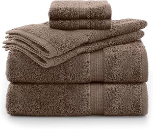 6-Piece Essential Towel Set | Super Soft | Extra Absorbent | 100% Cotton Towels | Everyday Essentials | 2 Bath Towels | 2 Hand Towels | 2 Wash Cloths | Hotel & Spa Luxury | Brown | 100% Cotton, Super Soft, Extra Absorbent, 2 Bath, 2 Hand, 2 Wash Clot