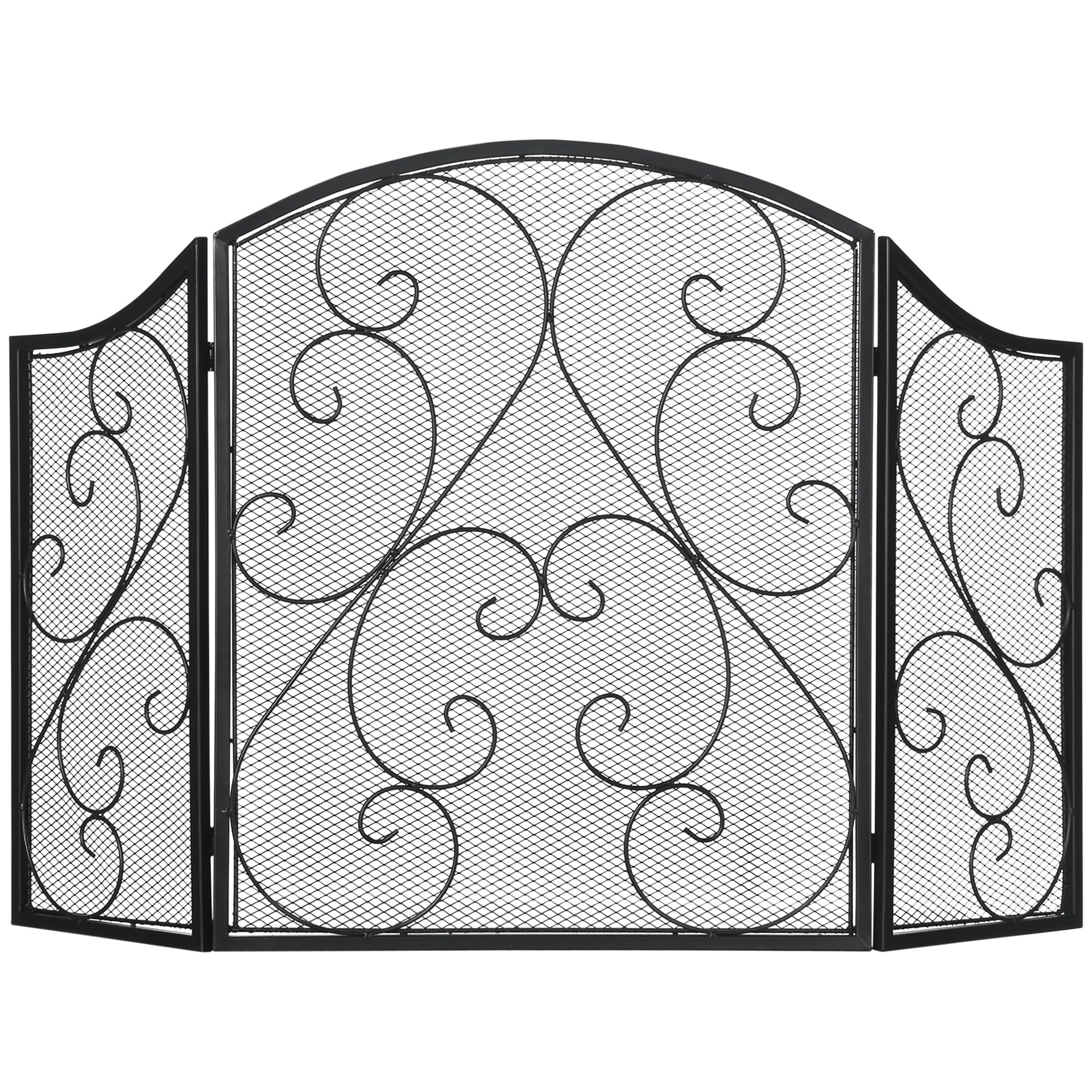 HOMCOM Pare-feu cheminée Pare-étincelles 3 Volets Pliables Grille de Protection pour cheminée ou poêle - dim. 66 x 31 x 81 cm - métal Noir