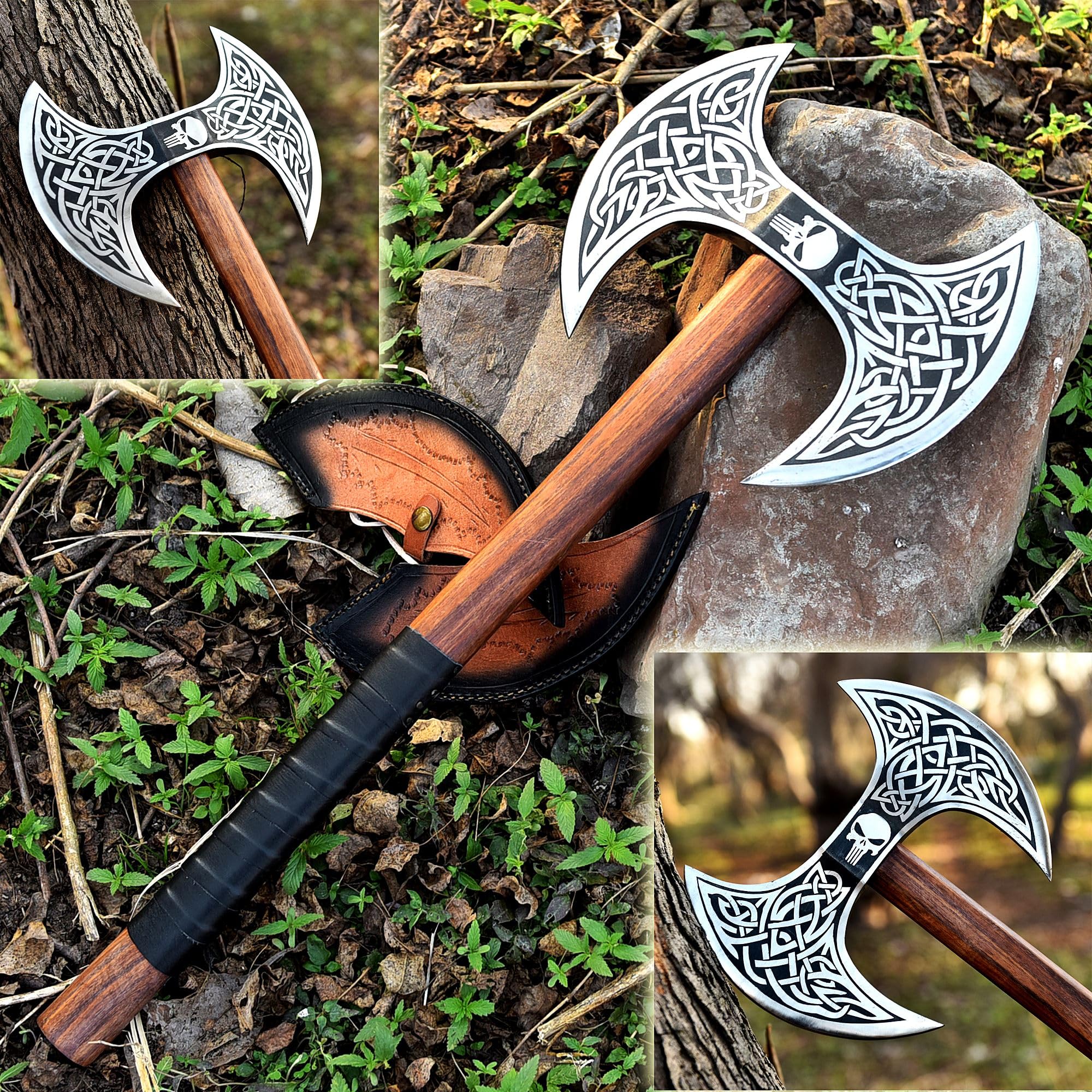Hache berserker forgée à la main à double tête – Hache viking