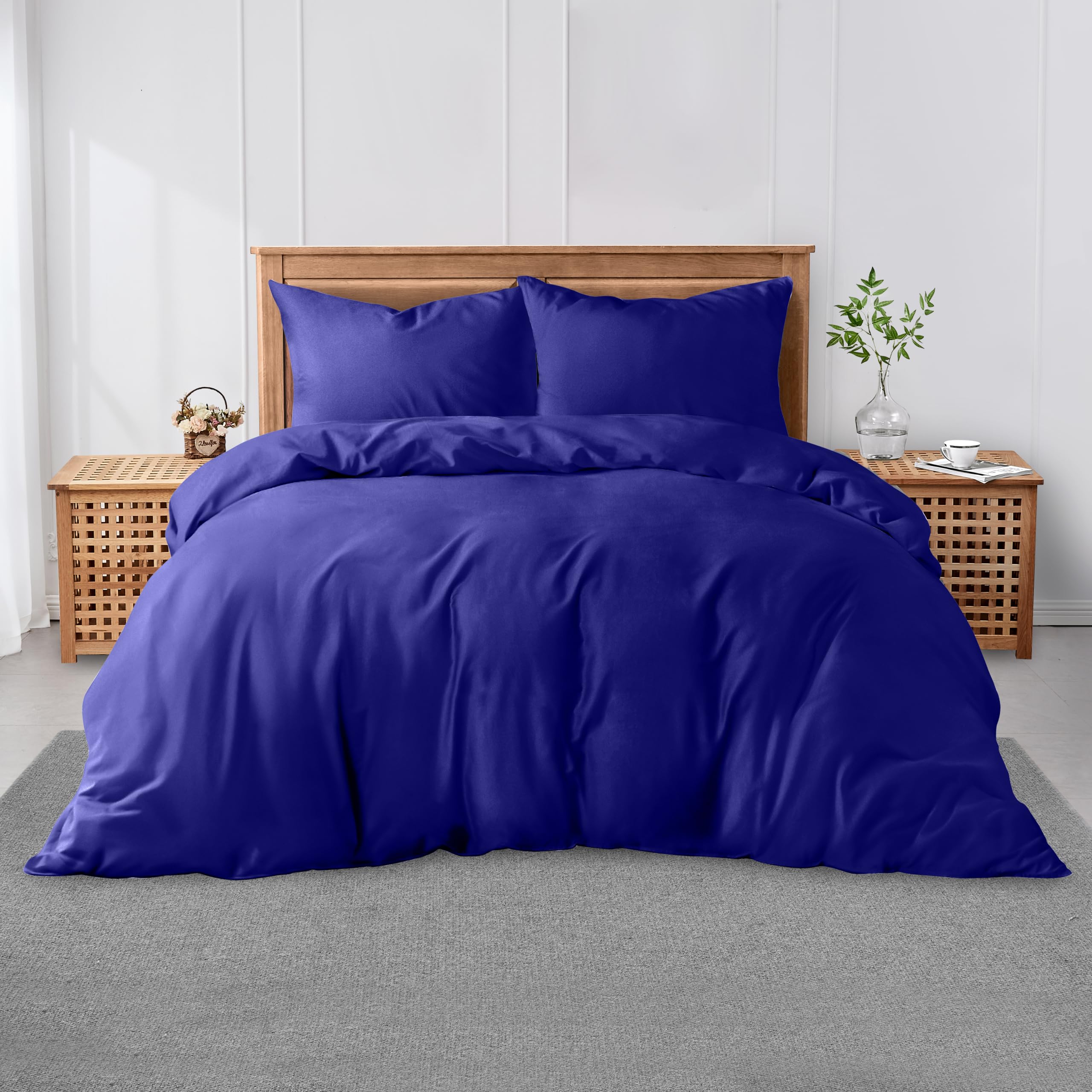 GC GAVENO CAVAILIA Plain Polycotton Quilt Set Double, 200x200cm, Royal Blue