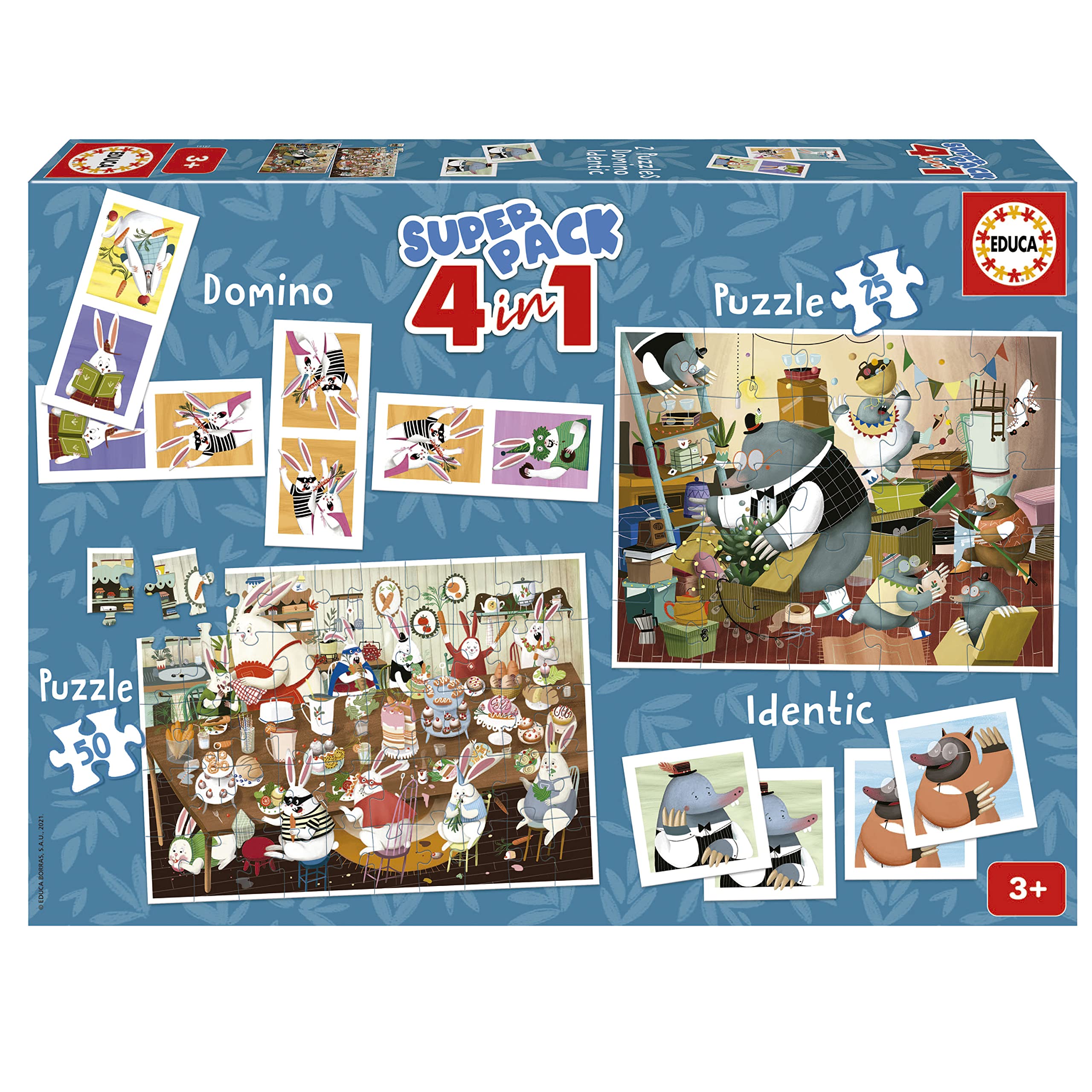 Educa - Forest Stories Superpack 4-in-1 Games with Dominoes, Memo Card Game & 2 Puzzles | Family Playset Educational | Ages 3+ (19688)