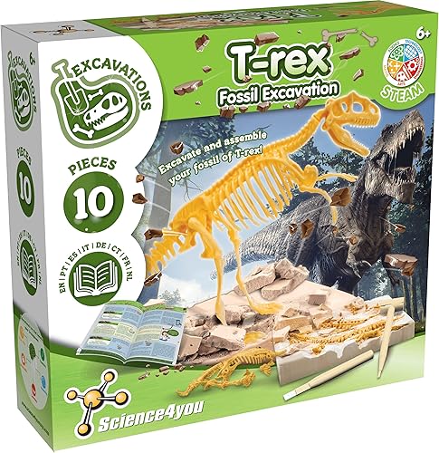 Science4you T Rex - Kit de excavación de fósiles para niños, dinosaurios T Rex para niños, excavar y ensamblar 15 piezas, kit de excavación para