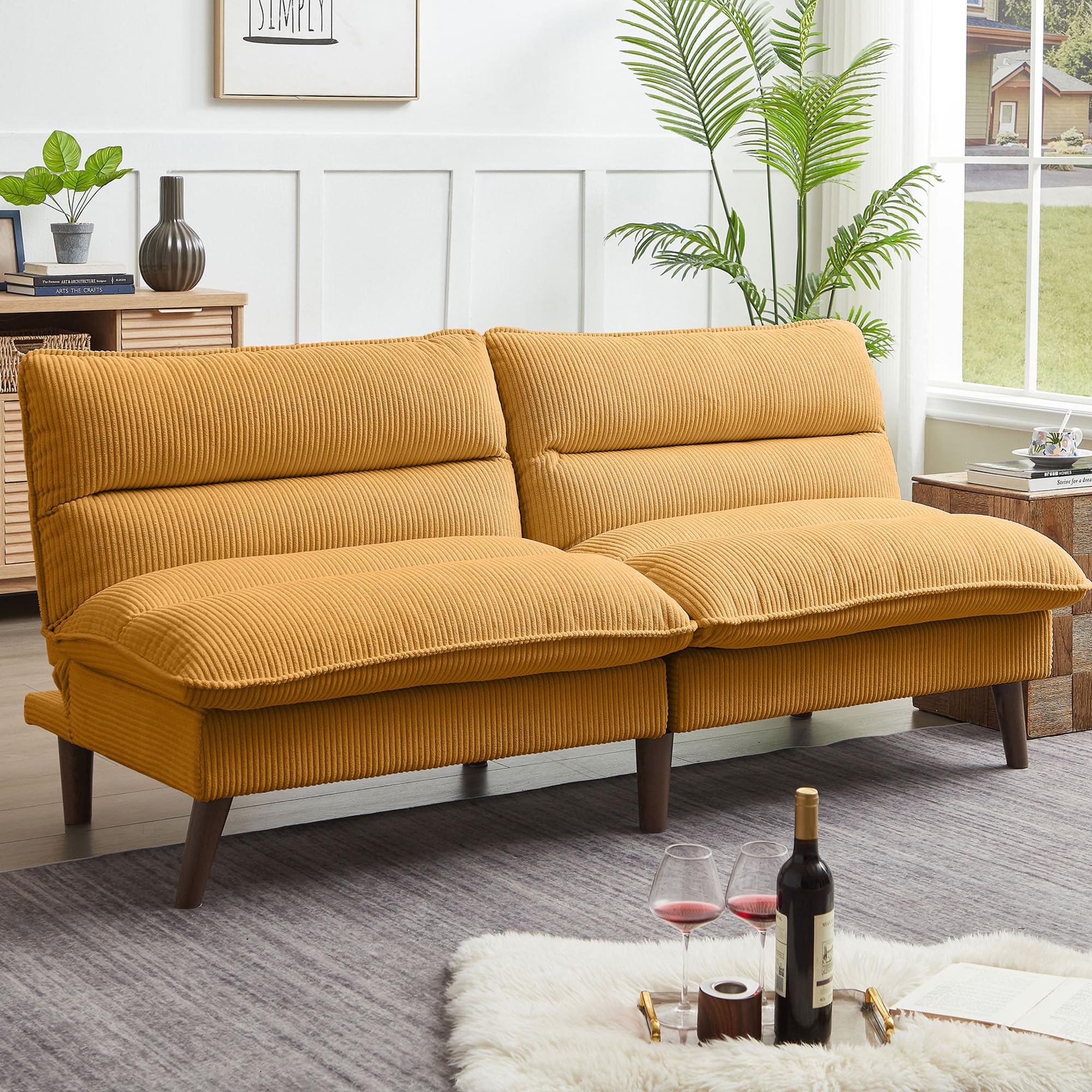 Chireca 72" Futon Sofa Bed, Convertible Futon Couch with Adjustable Backrest, Modern Corduroy Sleeper Sofa for Small Spaces, Living Room, Office,