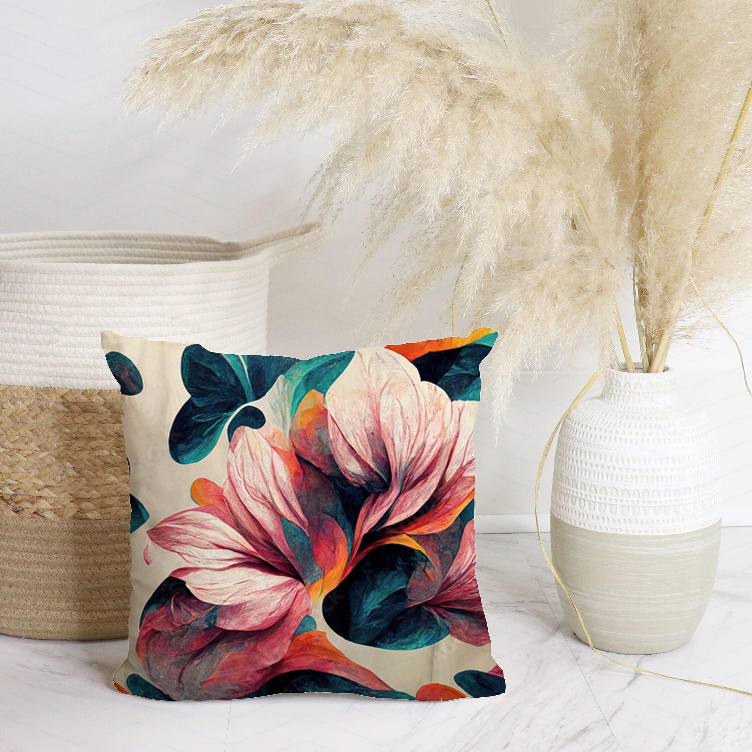 EPYK GIFTS Artistic Touch Collection - Luxury Cushion with Cover printed Latino multicolour flowers art | Polyester Fibre Cushion with Fancy Cover for Living Room, Bedroom and Sofa