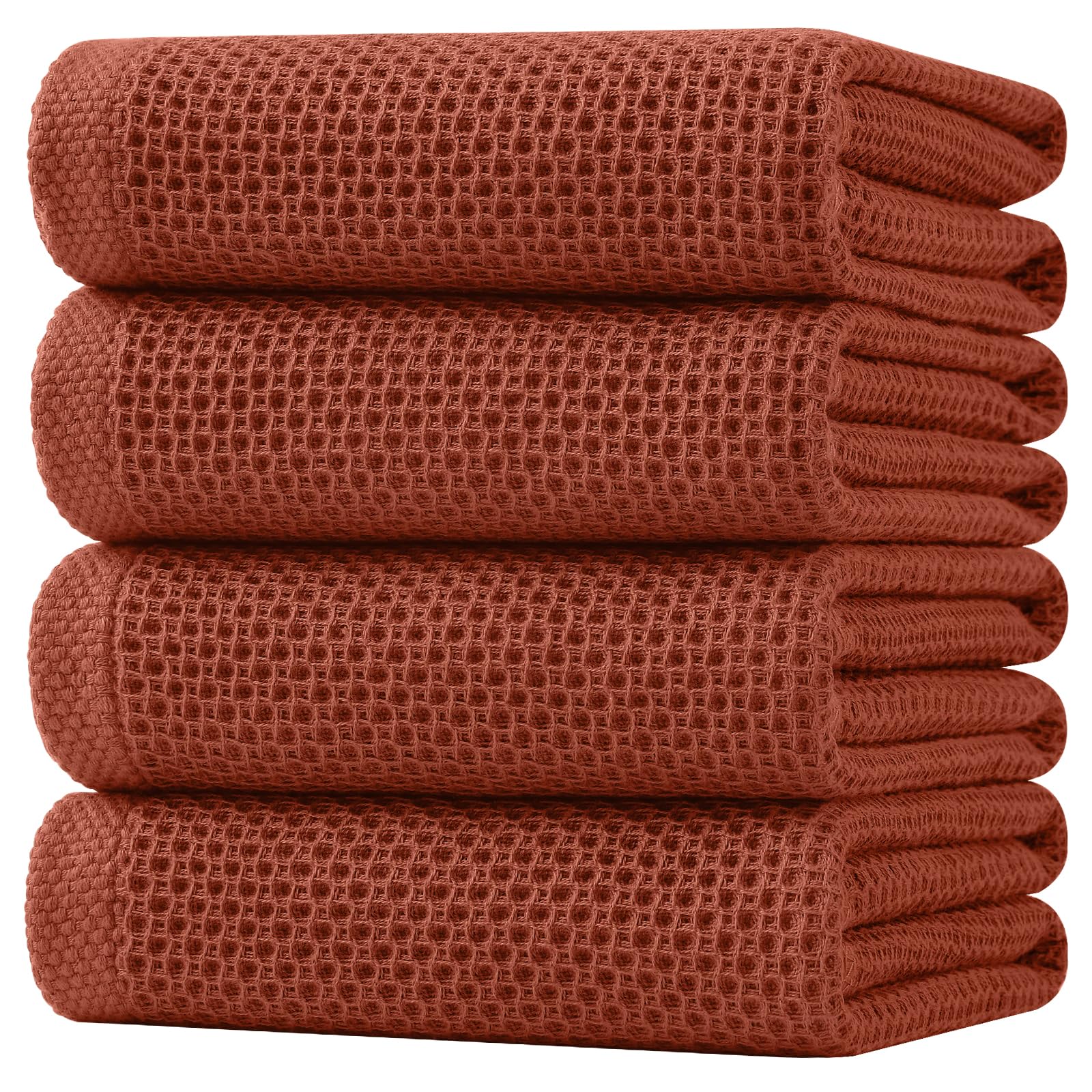 Homaxy 100% Cotton Oversized Waffle Weave Kitchen Towels 4-Pack, Rust
