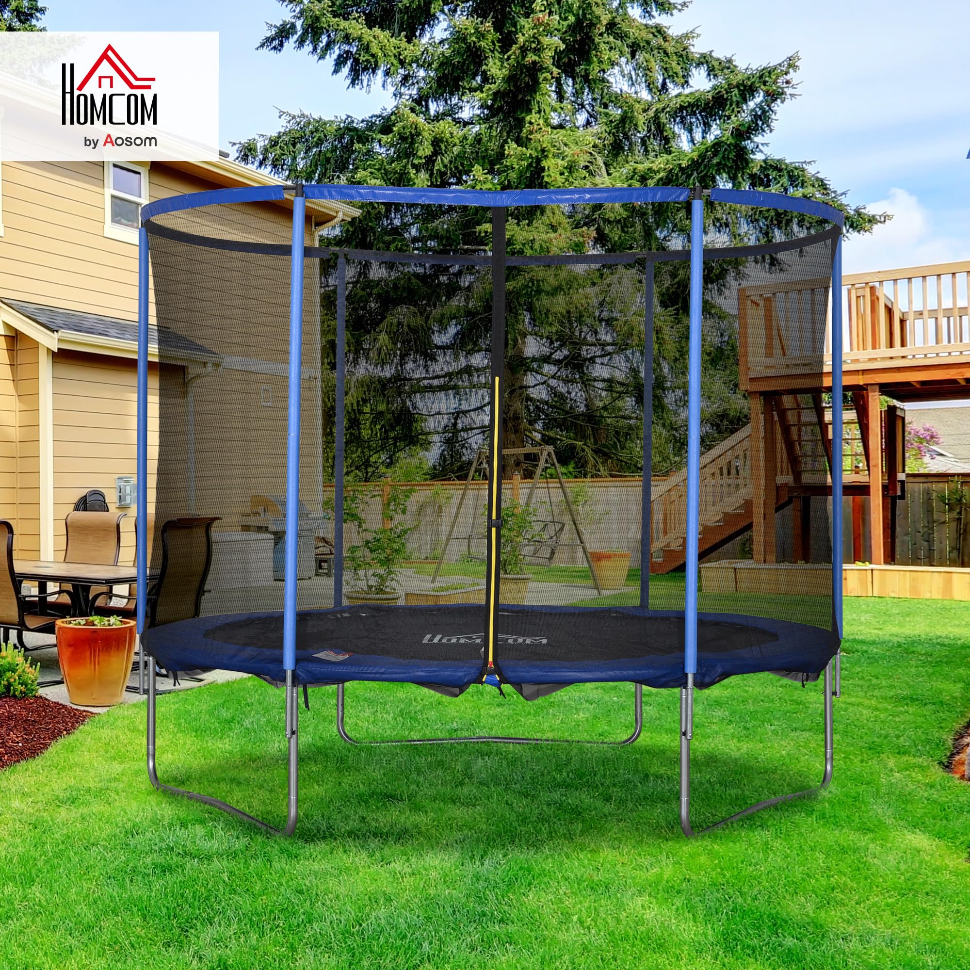 HOMCOM Trampolin mit Sicherheitsnetz Gartentrampolin für Innen- und Außenbereich Fitnesstrampolin für Jugendliche und Erwachsene Stahl Blau+Schwarz
