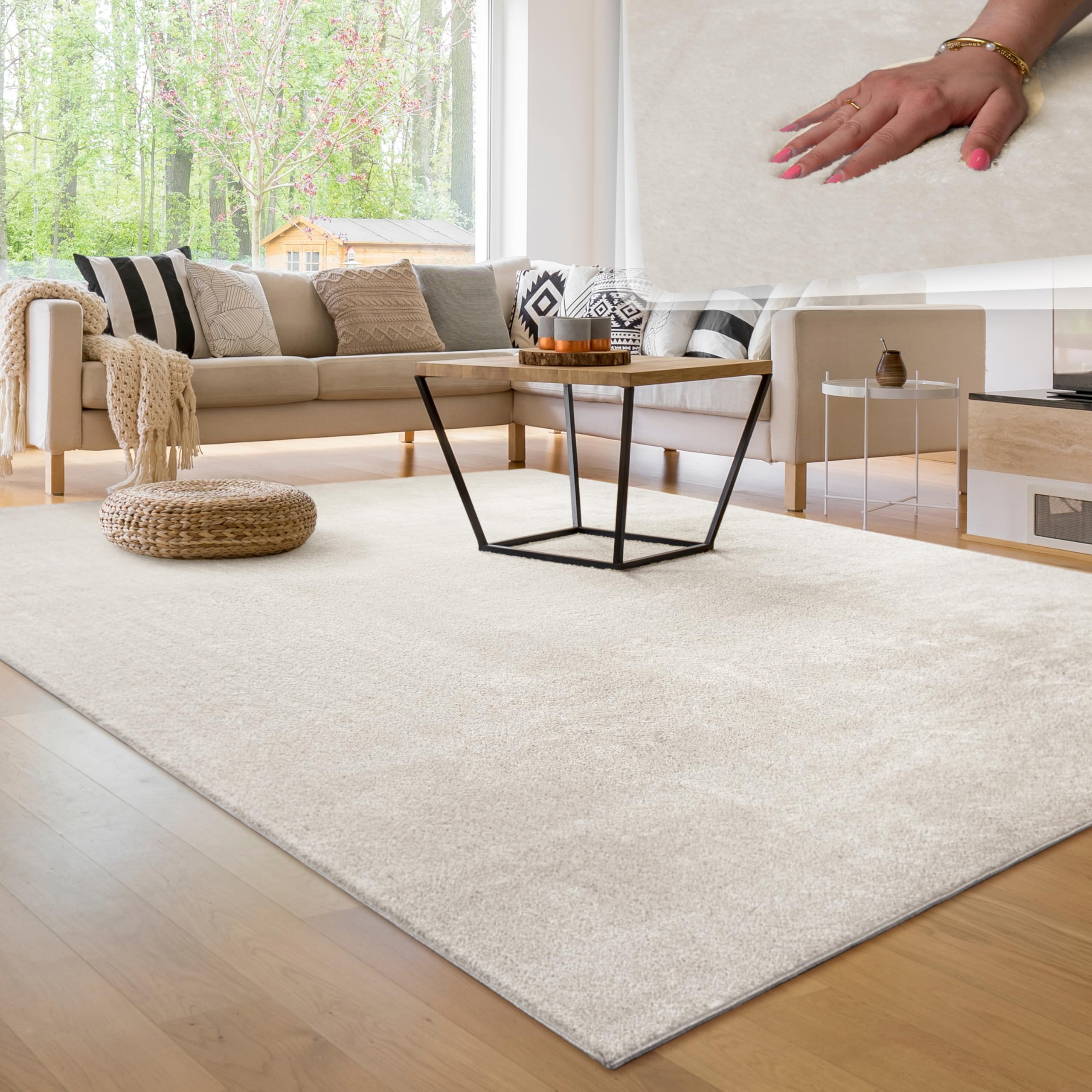 Paco Home Moderner Kuscheliger Wohnzimmer Teppich Kurzflor waschbar flauschig Weich Einfarbig Felloptik zeitlos stilvoll rutschfest pflegeleicht, Grösse 300x400 cm, Farbe: Creme 4